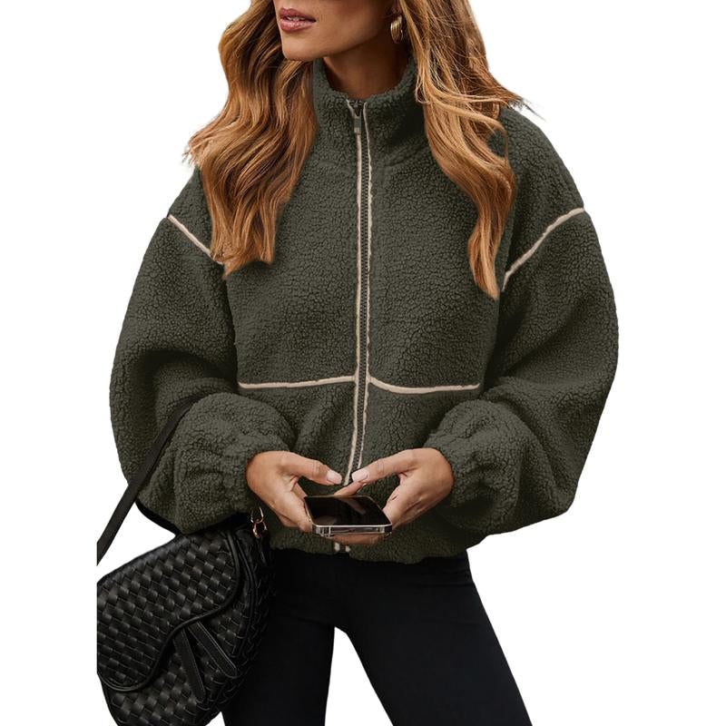Dokotoo Womens Coat Casual Lapel Full Zip Fleece Jacket Long Sleeve Oversized Warm Winter Outwear with Pockets