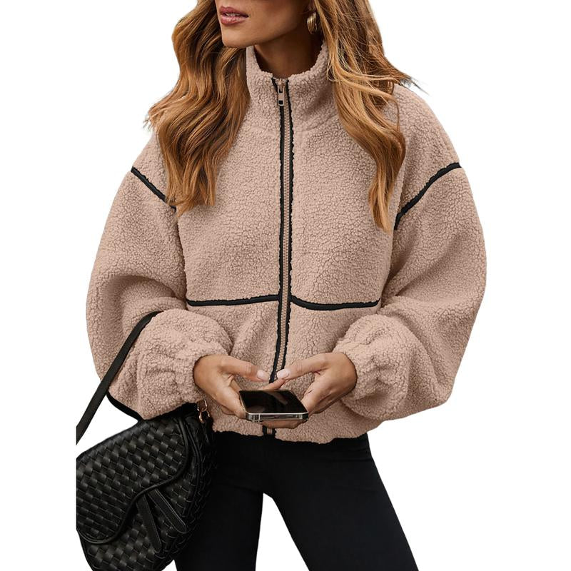 Dokotoo Womens Coat Casual Lapel Full Zip Fleece Jacket Long Sleeve Oversized Warm Winter Outwear with Pockets