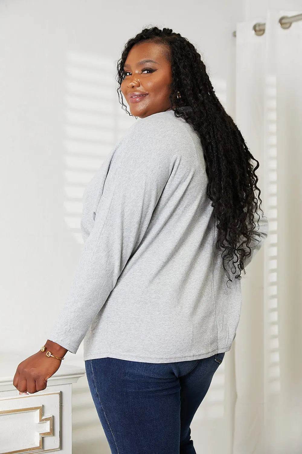 Double Take Seam Detail Round Neck Long Sleeve Top - Dream Studio Prints