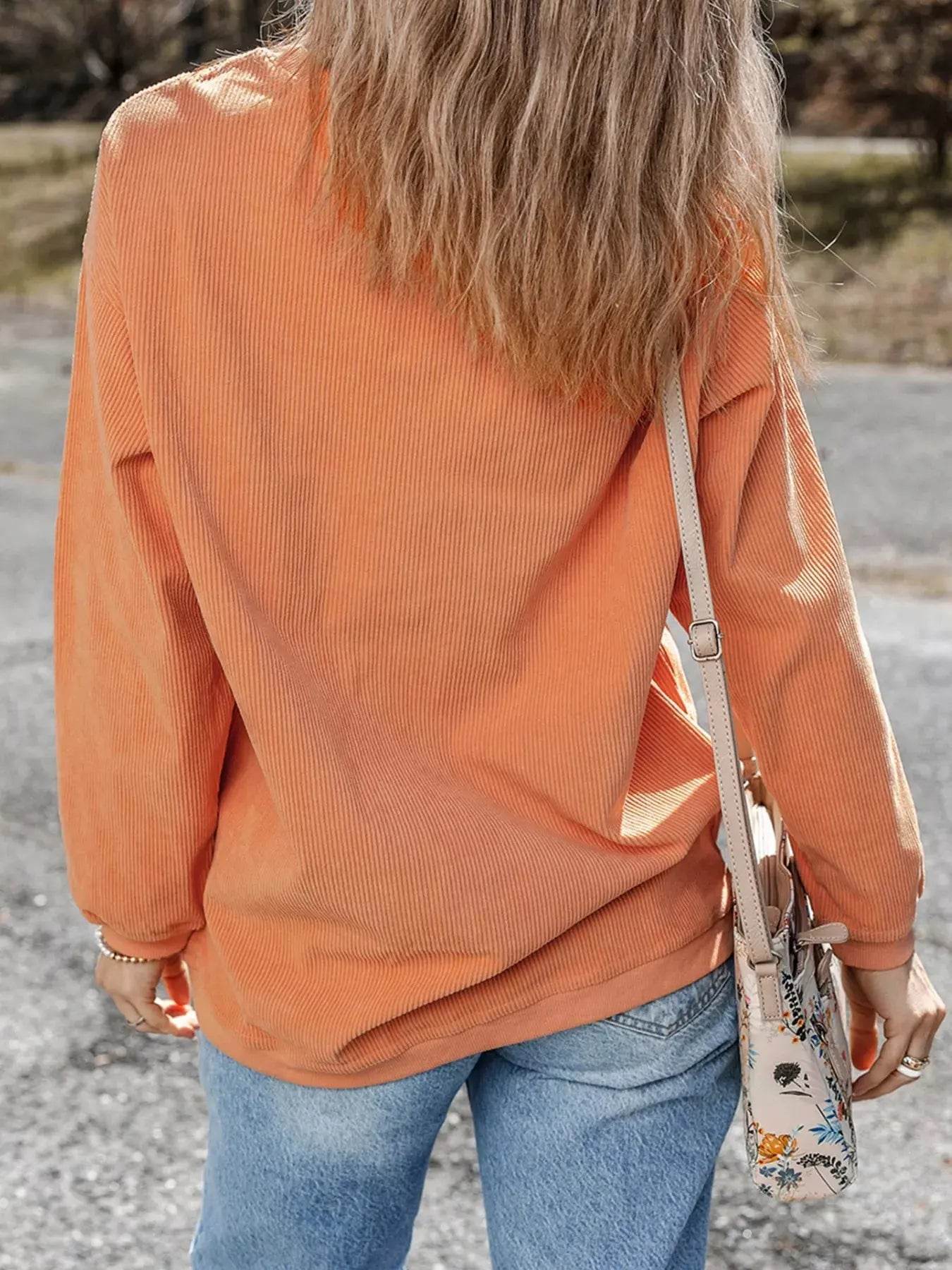 Halloween Ghost Sequin Patched Twisted Ribbed Texture Sweatshirt - Dream Studio Prints