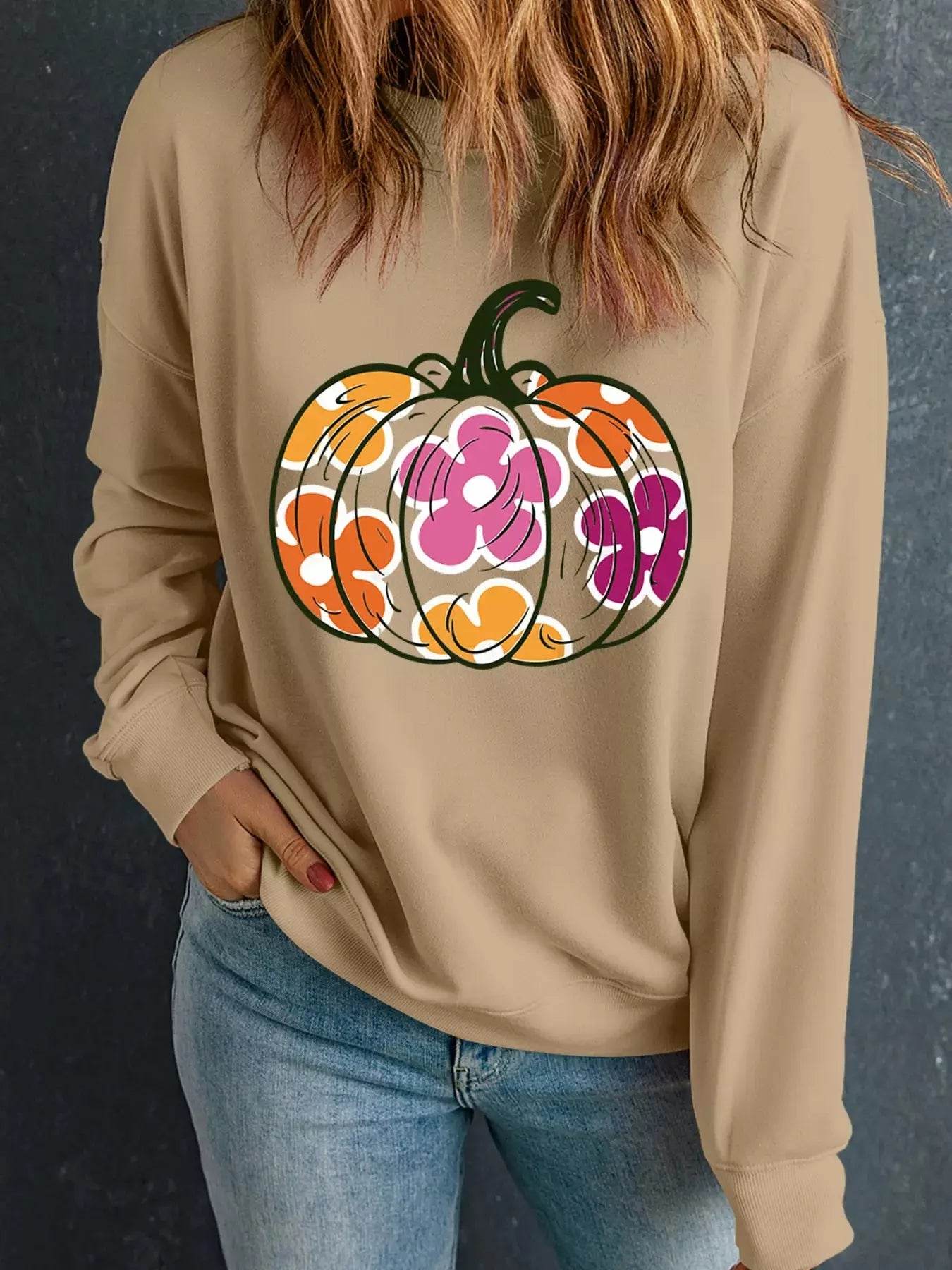 Halloween Thanksgiving Sweatshirt Floral Pumpkin Graphic - Dream Studio Prints