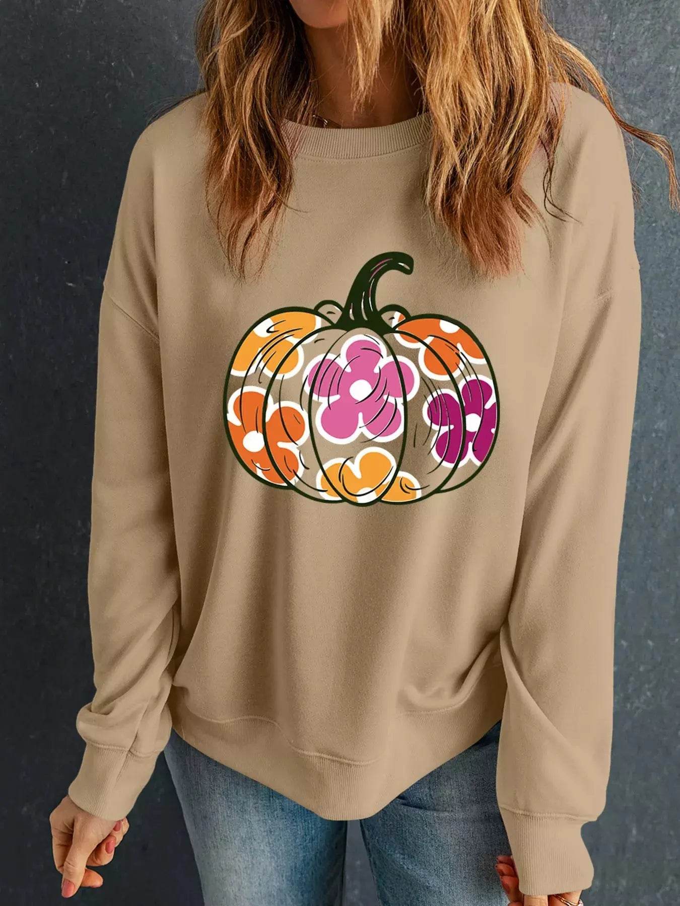 Halloween Thanksgiving Sweatshirt Floral Pumpkin Graphic - Dream Studio Prints