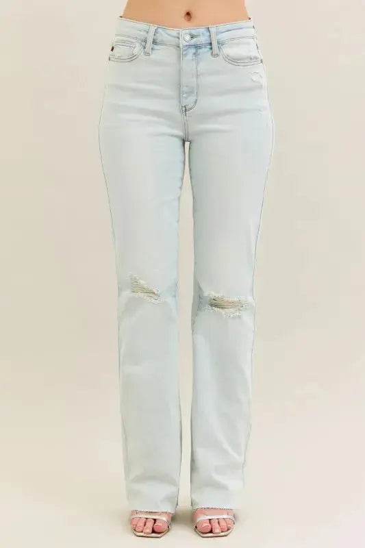 Judy Blue Full Size Destroy & Fray Hem Bootcut Jeans Plus Size - Dream Studio Prints