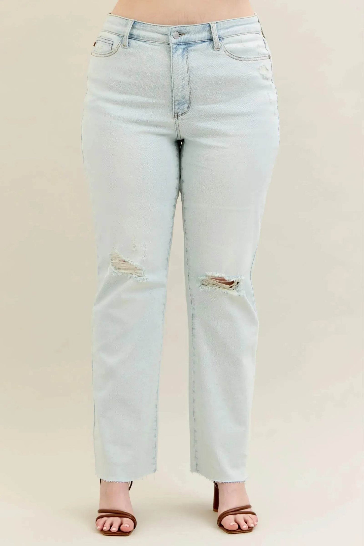 Judy Blue Full Size Destroy & Fray Hem Bootcut Jeans Plus Size - Dream Studio Prints