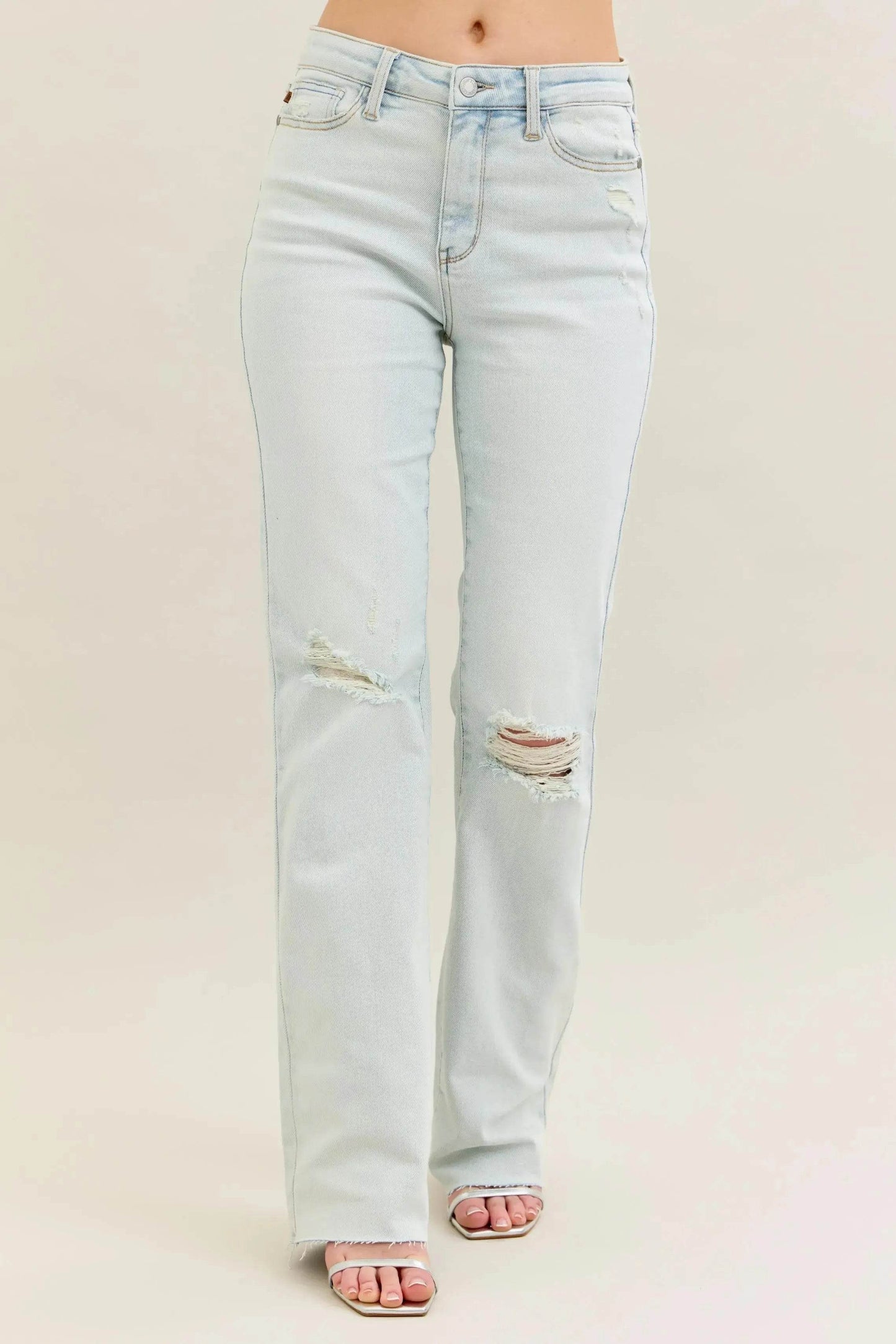 Judy Blue Full Size Destroy & Fray Hem Bootcut Jeans Plus Size - Dream Studio Prints