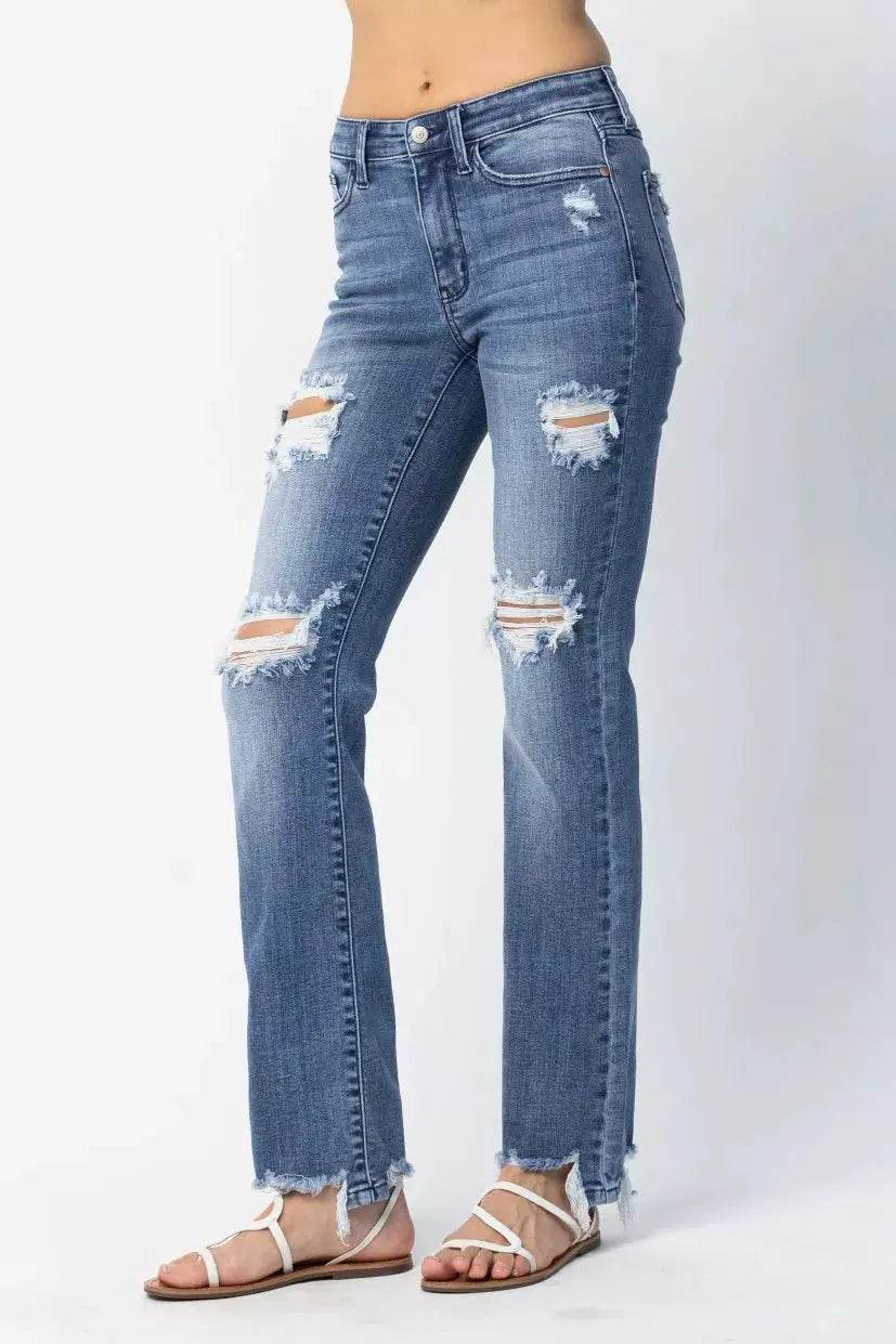 Judy Blue Full Size Mid Rise Destroy Straight Jeans Plus Size - Dream Studio Prints