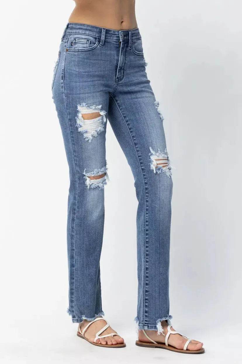 Judy Blue Full Size Mid Rise Destroy Straight Jeans Plus Size - Dream Studio Prints