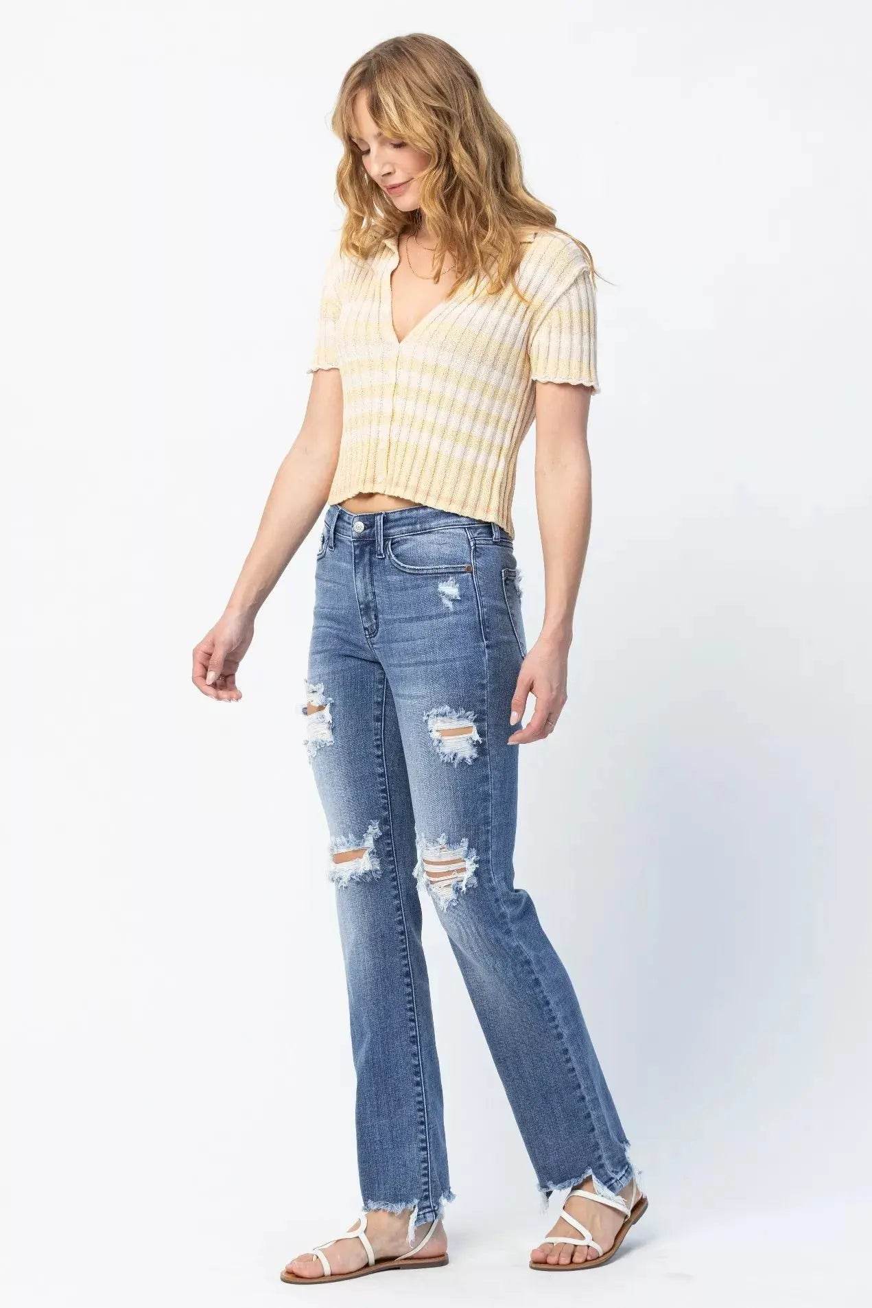 Judy Blue Full Size Mid Rise Destroy Straight Jeans Plus Size - Dream Studio Prints