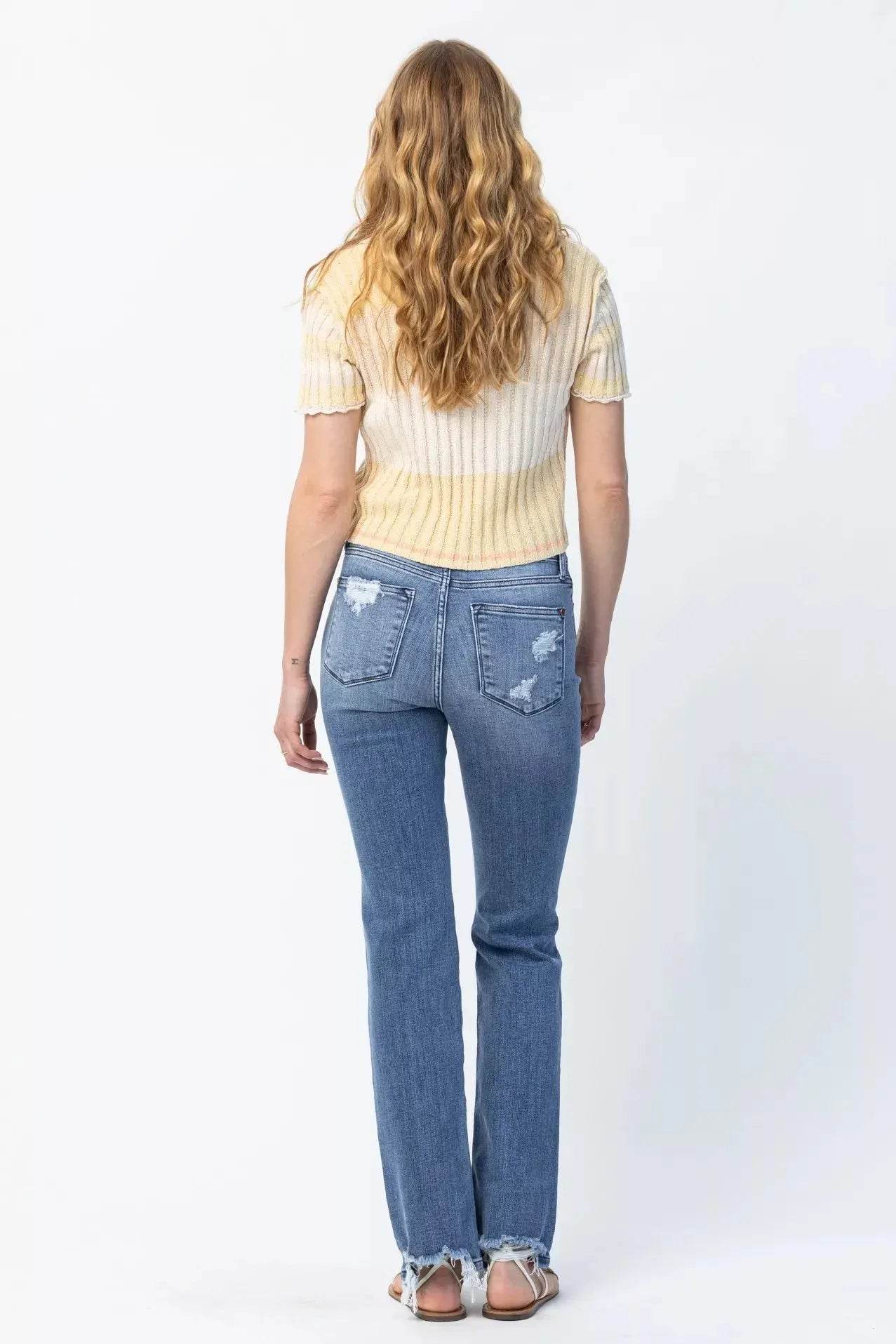 Judy Blue Full Size Mid Rise Destroy Straight Jeans Plus Size - Dream Studio Prints