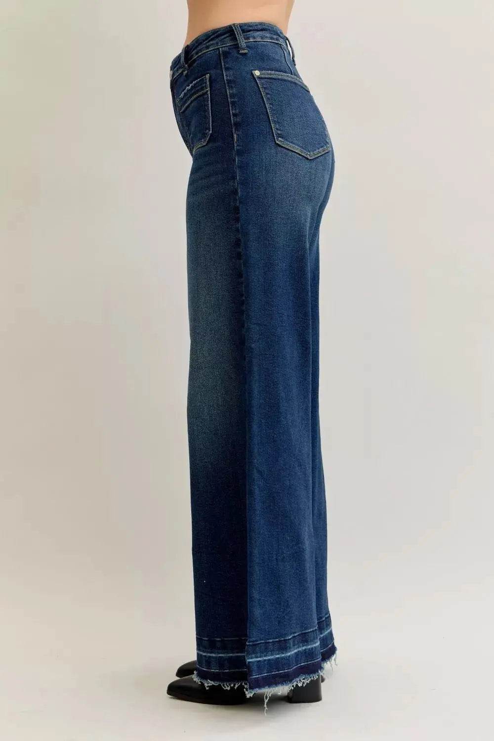 Judy Blue High Waist Palazzo Jeans with Front Patch Pockets - Dream Studio Prints