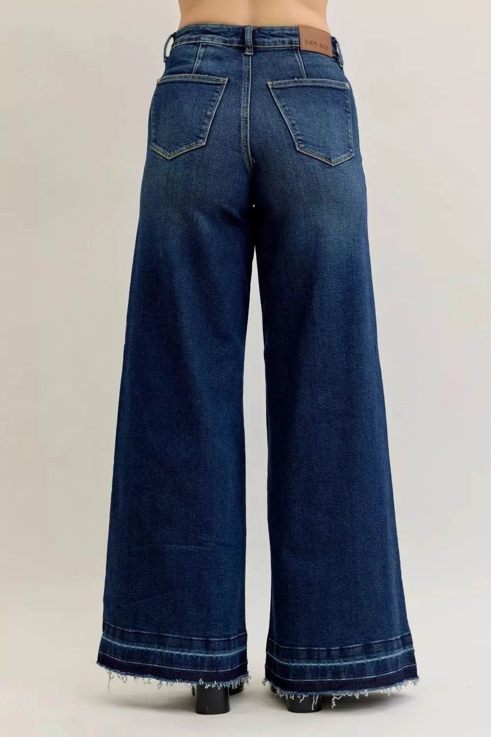 Judy Blue High Waist Palazzo Jeans with Front Patch Pockets - Dream Studio Prints