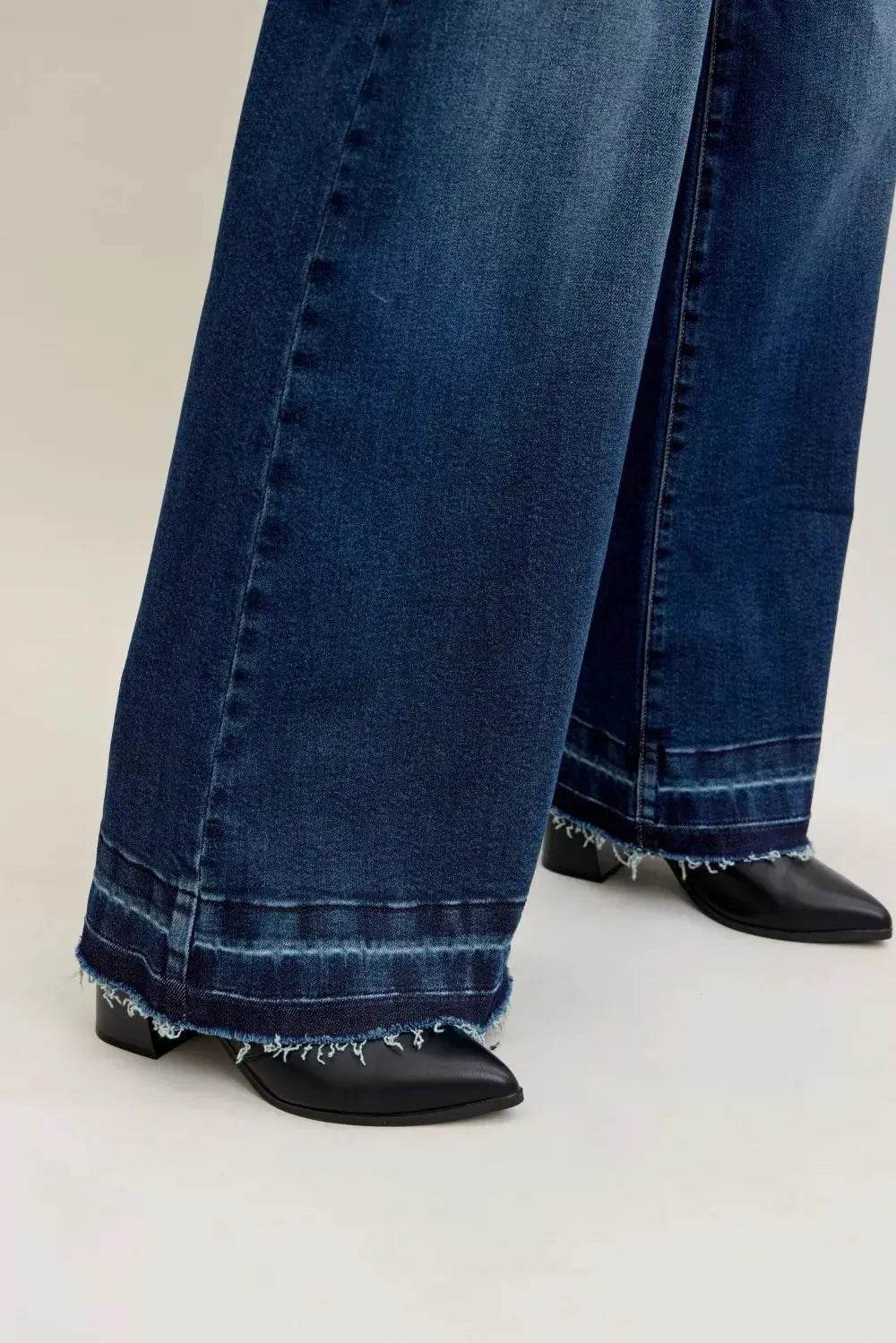 Judy Blue High Waist Palazzo Jeans with Front Patch Pockets - Dream Studio Prints