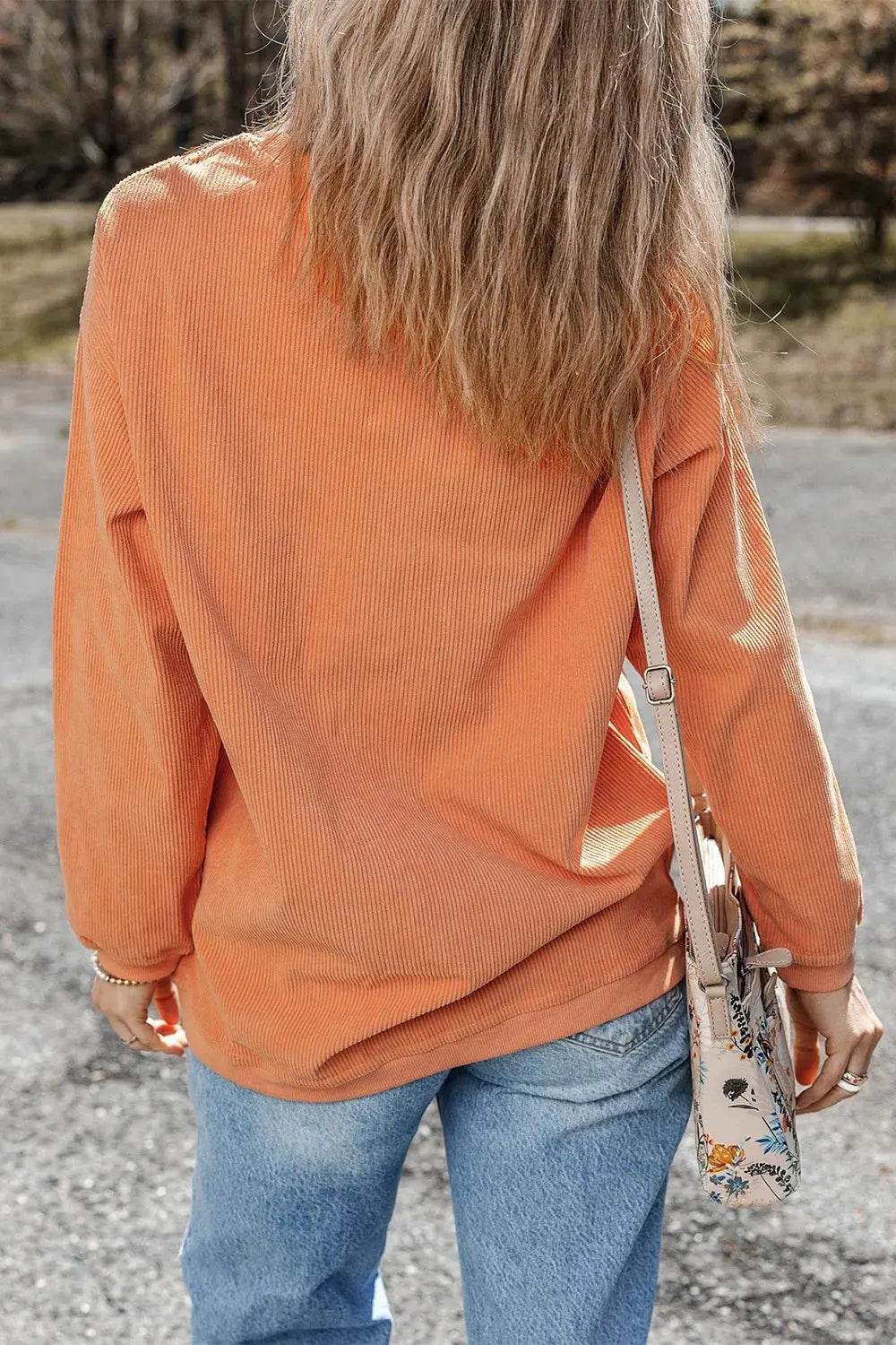 Sequin Pumpkin Round Neck Long Sleeve Sweatshirt - Dream Studio Prints