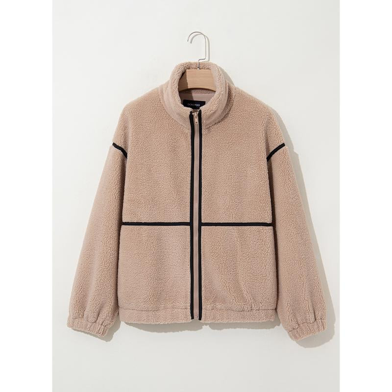 Dokotoo Womens Coat Casual Lapel Full Zip Fleece Jacket Long Sleeve Oversized Warm Winter Outwear with Pockets