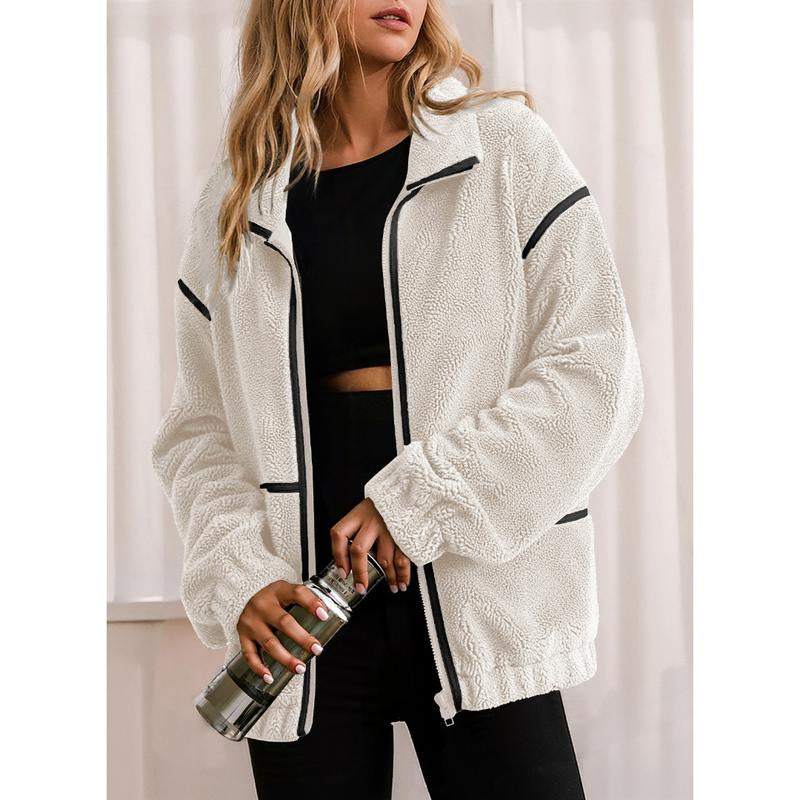 Dokotoo Womens Coat Casual Lapel Full Zip Fleece Jacket Long Sleeve Oversized Warm Winter Outwear with Pockets