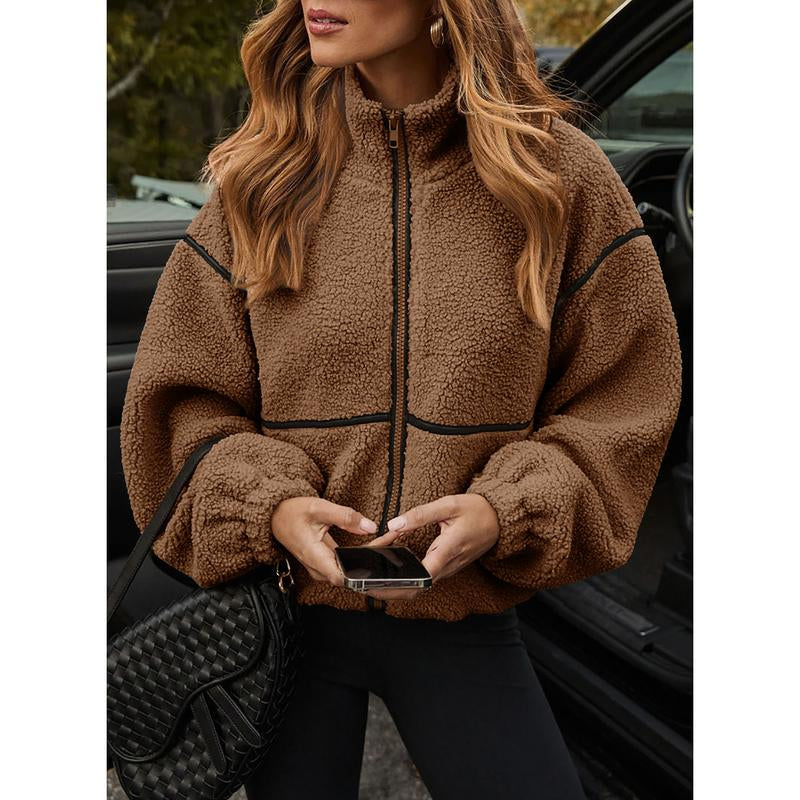 Dokotoo Womens Coat Casual Lapel Full Zip Fleece Jacket Long Sleeve Oversized Warm Winter Outwear with Pockets