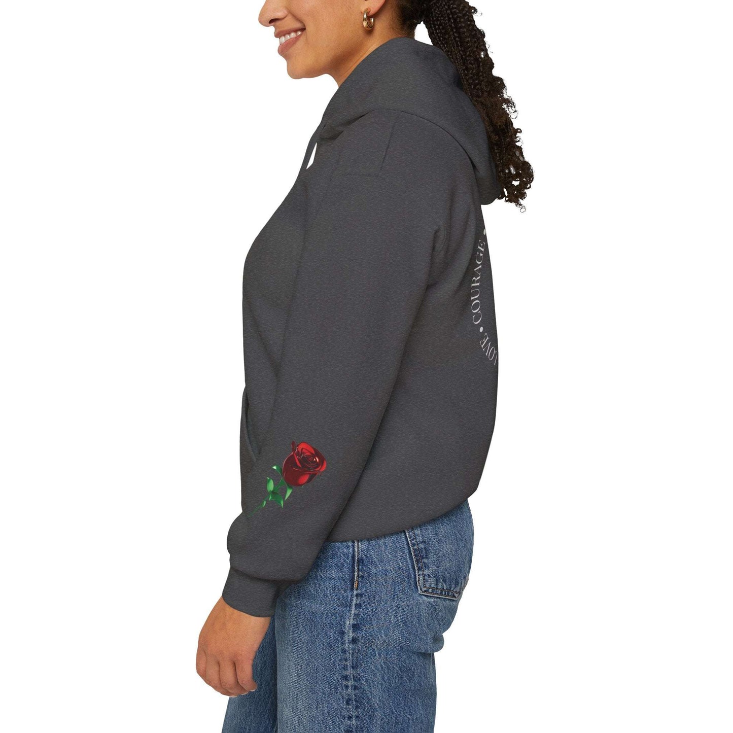 Rose Emblem Hoodie — Courage, Strength & Connection Graphic Pullover - Dream Studio Prints