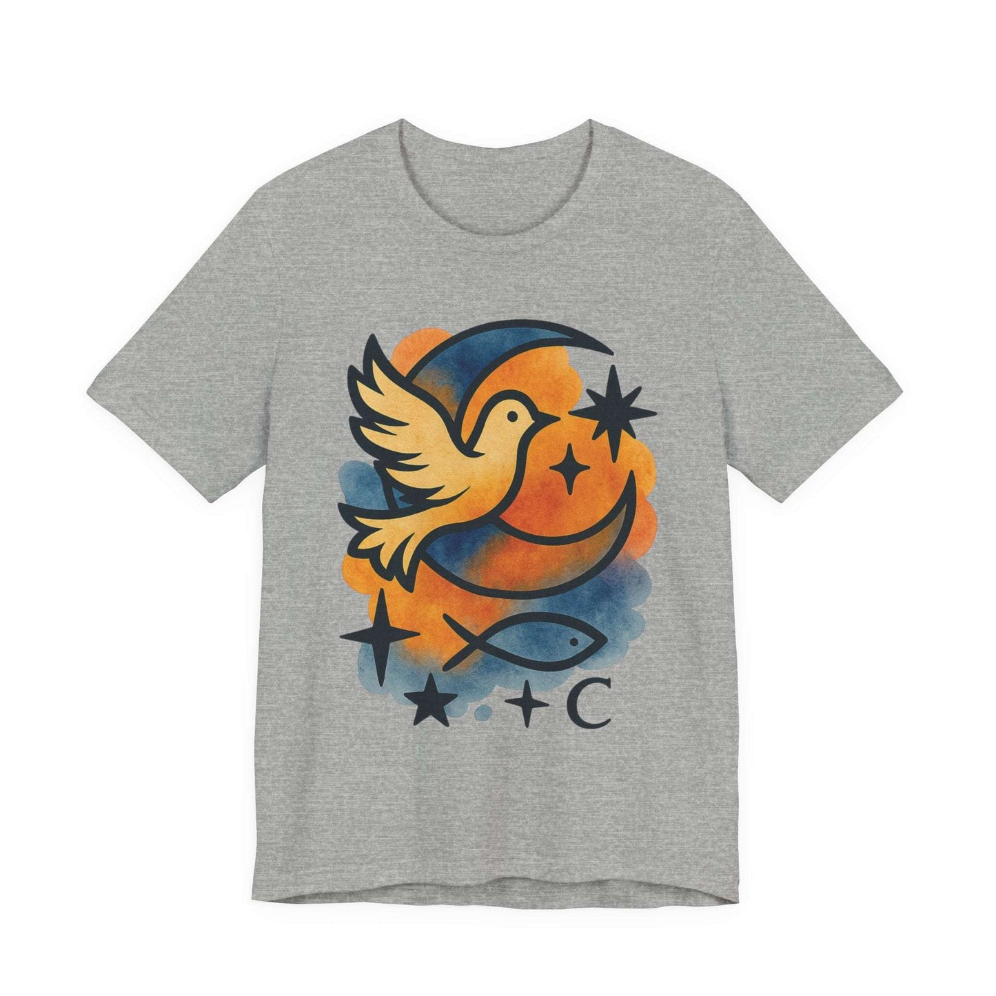 Dove & Crescent Moon Graphic Tee — Spiritual Dove Fish Symbol T-Shirt - Dream Studio Prints