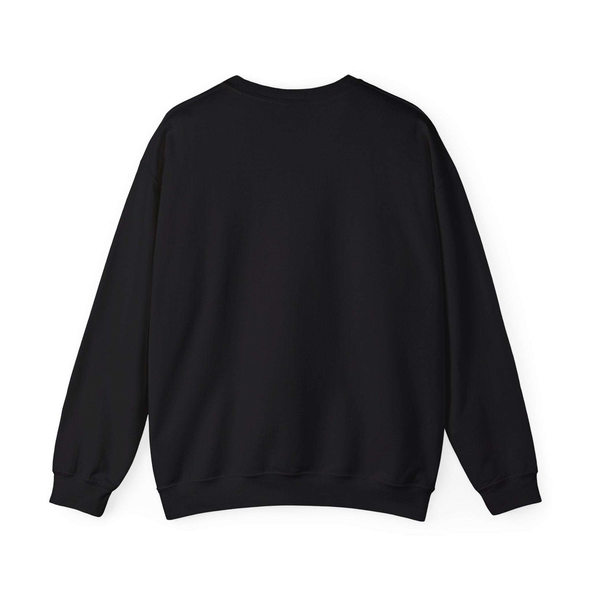 Back view of black Survived Me Sweatshirt showing clean, minimal design ideal for versatile styling.
