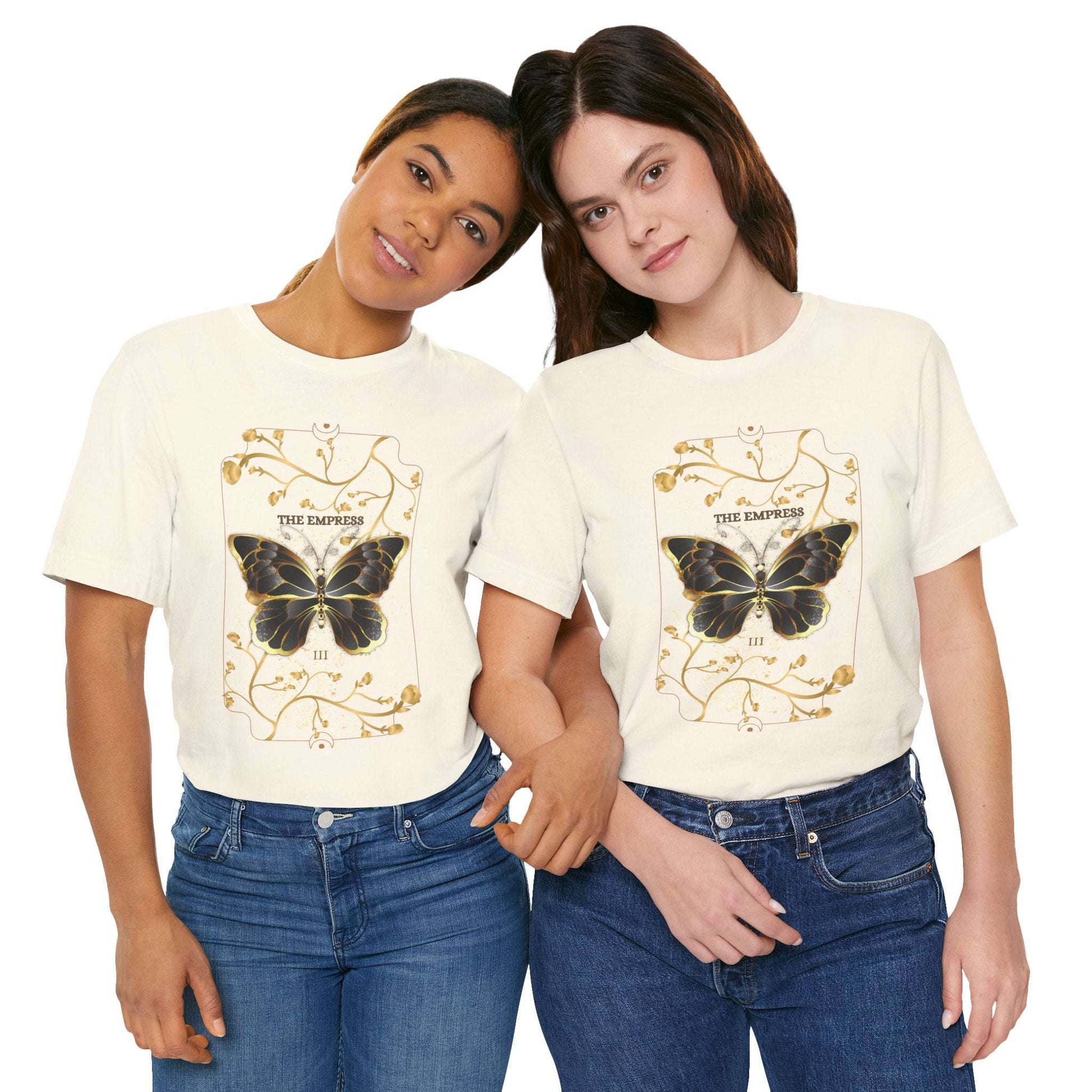 Butterfly botanical Christian t-shirt worn by two models