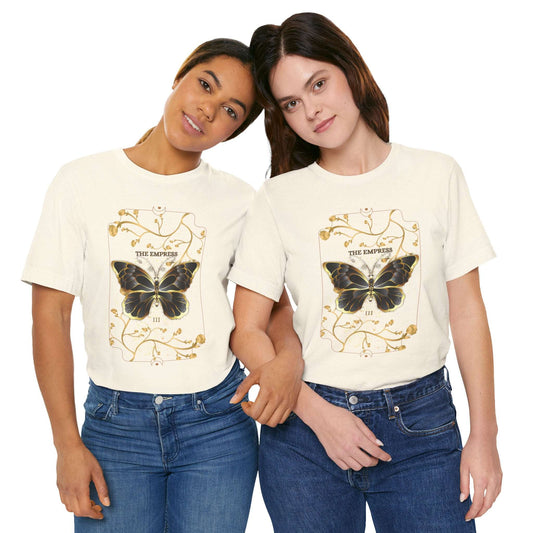 Butterfly botanical Christian t-shirt worn by two models