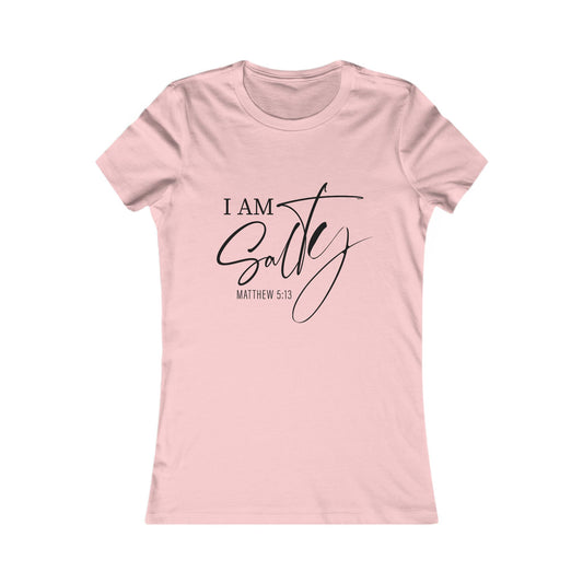 Funny nautical tee in light pink with 'I Am Salty Matthew 5:13' text, perfect lightweight cotton shirt for beach lovers and coastal style.