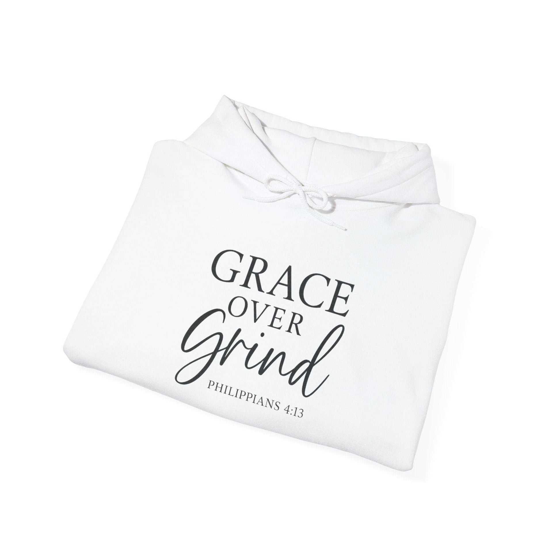 Grace Over Grind Christian hoodie in white product display