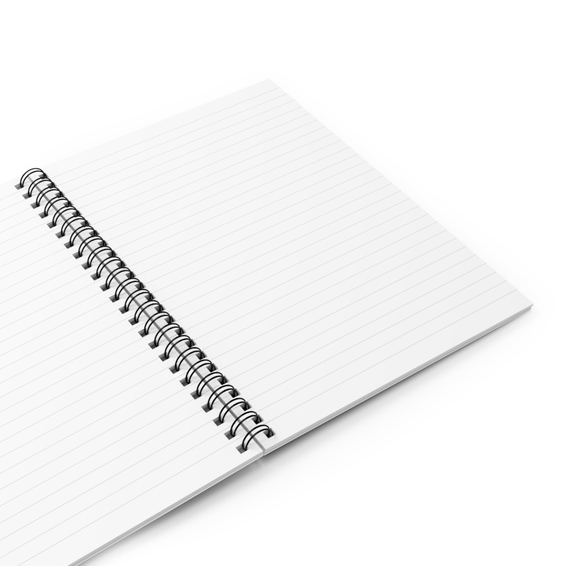 Notebook lay flat, wide open, lined paper