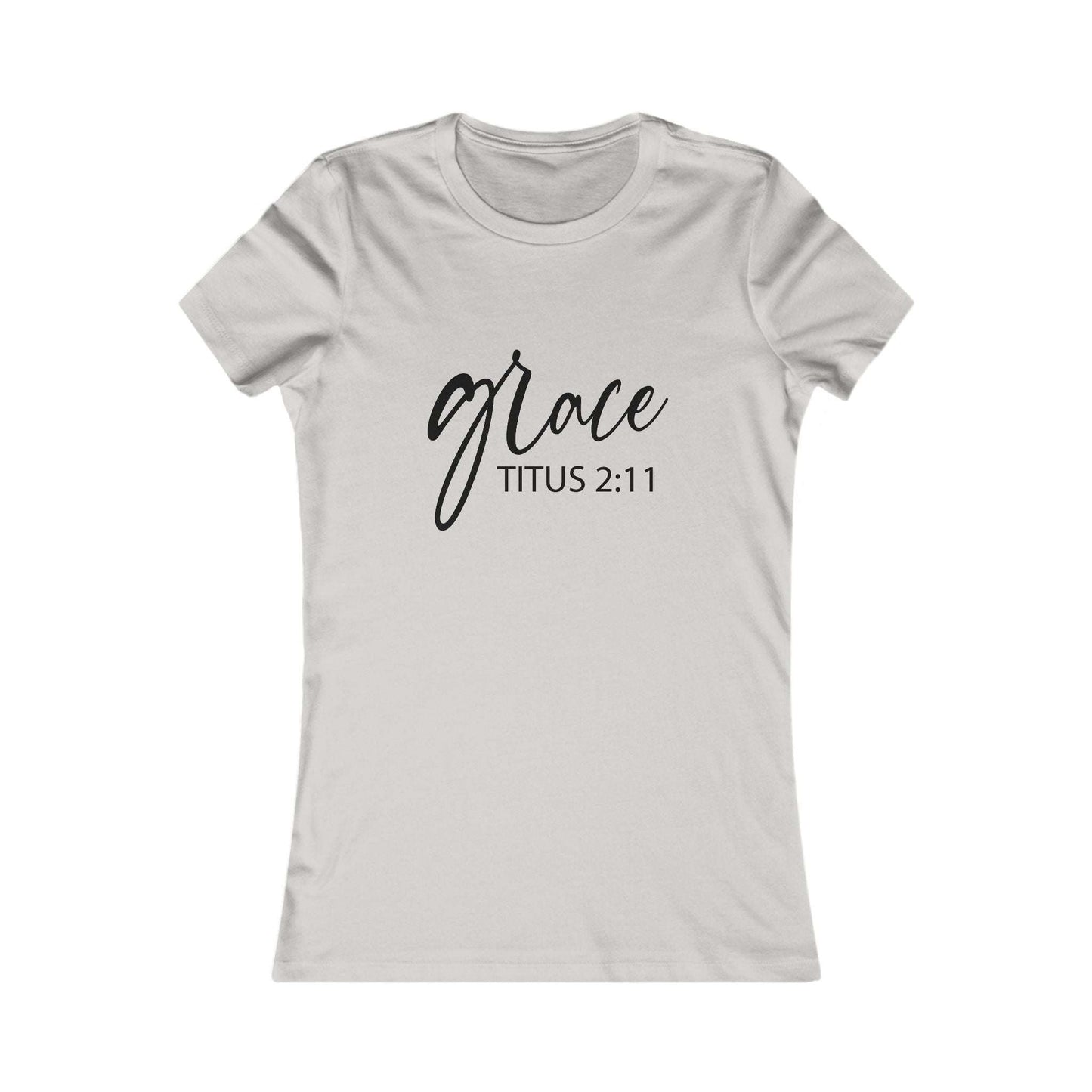 Grace Titus 2:11 Women’s Tee in light beige with black scripture text, faith-based Christian apparel perfect for spiritual encouragement.