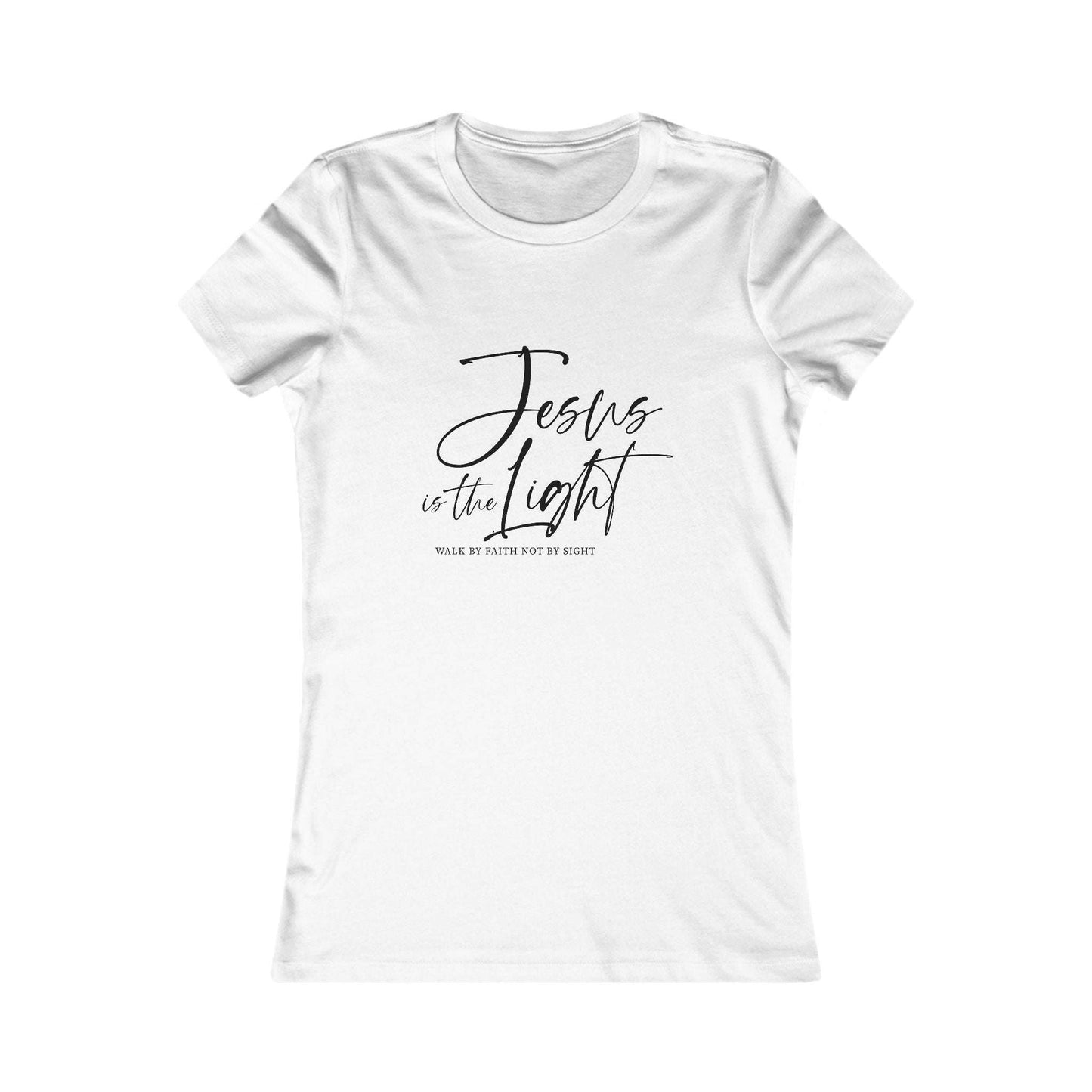 White Jesus Is the Light Women’s Tee featuring inspirational black typography, perfect Christian apparel for faith-based gifting.