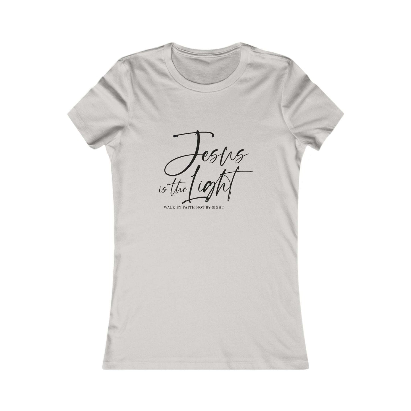 Soft cream Jesus Is the Light Women’s Tee with elegant black lettering, a stylish Christian faith shirt for women.
