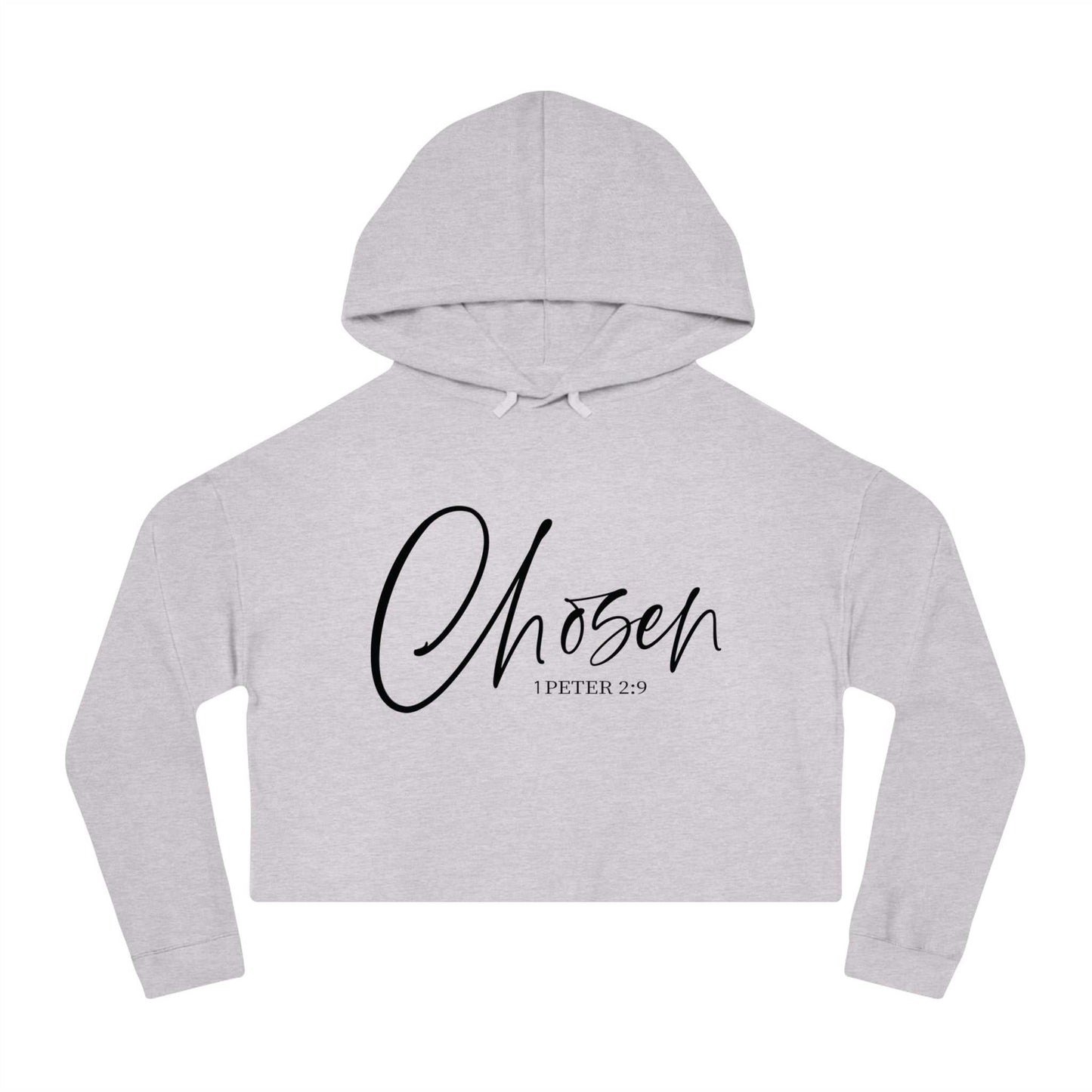 Faith-Inspired Cropped Sweatshirt — "Choosen" with 1 Peter 2:9 - Dream Studio Prints