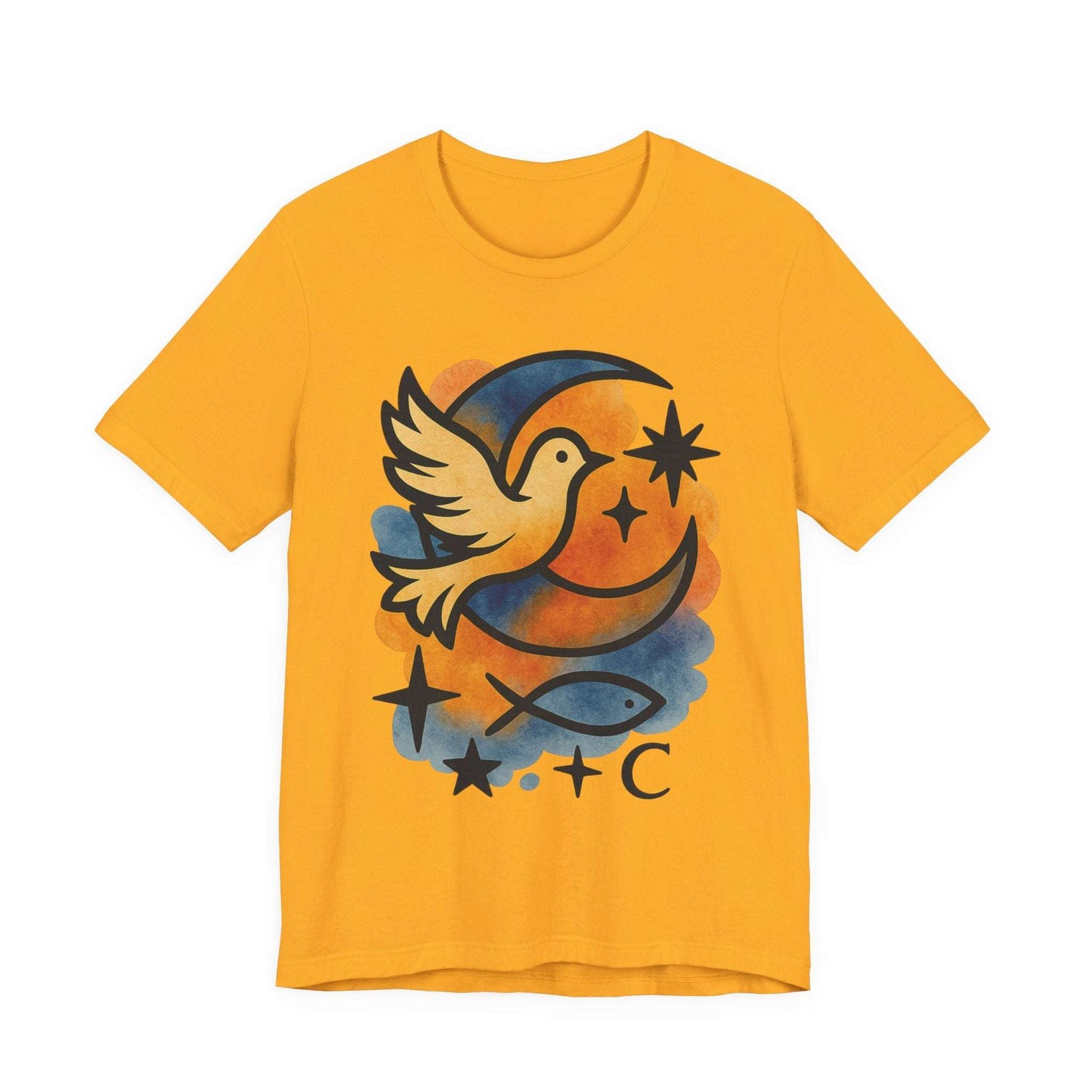 Dove & Crescent Moon Graphic Tee — Spiritual Dove Fish Symbol T-Shirt - Dream Studio Prints