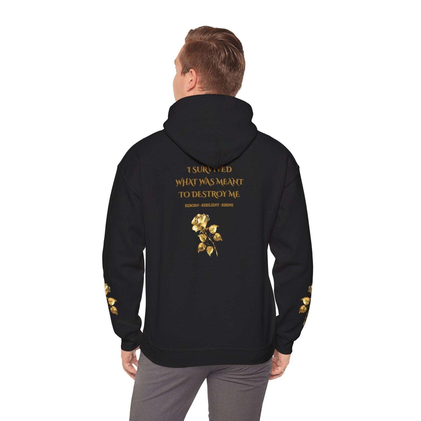 Resilient Rose Hoodie – Inspirational Graphic Hoodie with Gold Roses - Dream Studio Prints