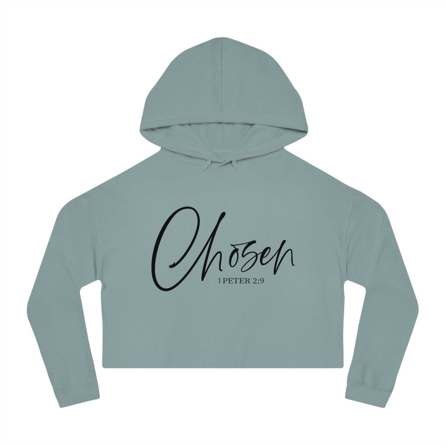 Faith-Inspired Cropped Sweatshirt — "Choosen" with 1 Peter 2:9 - Dream Studio Prints