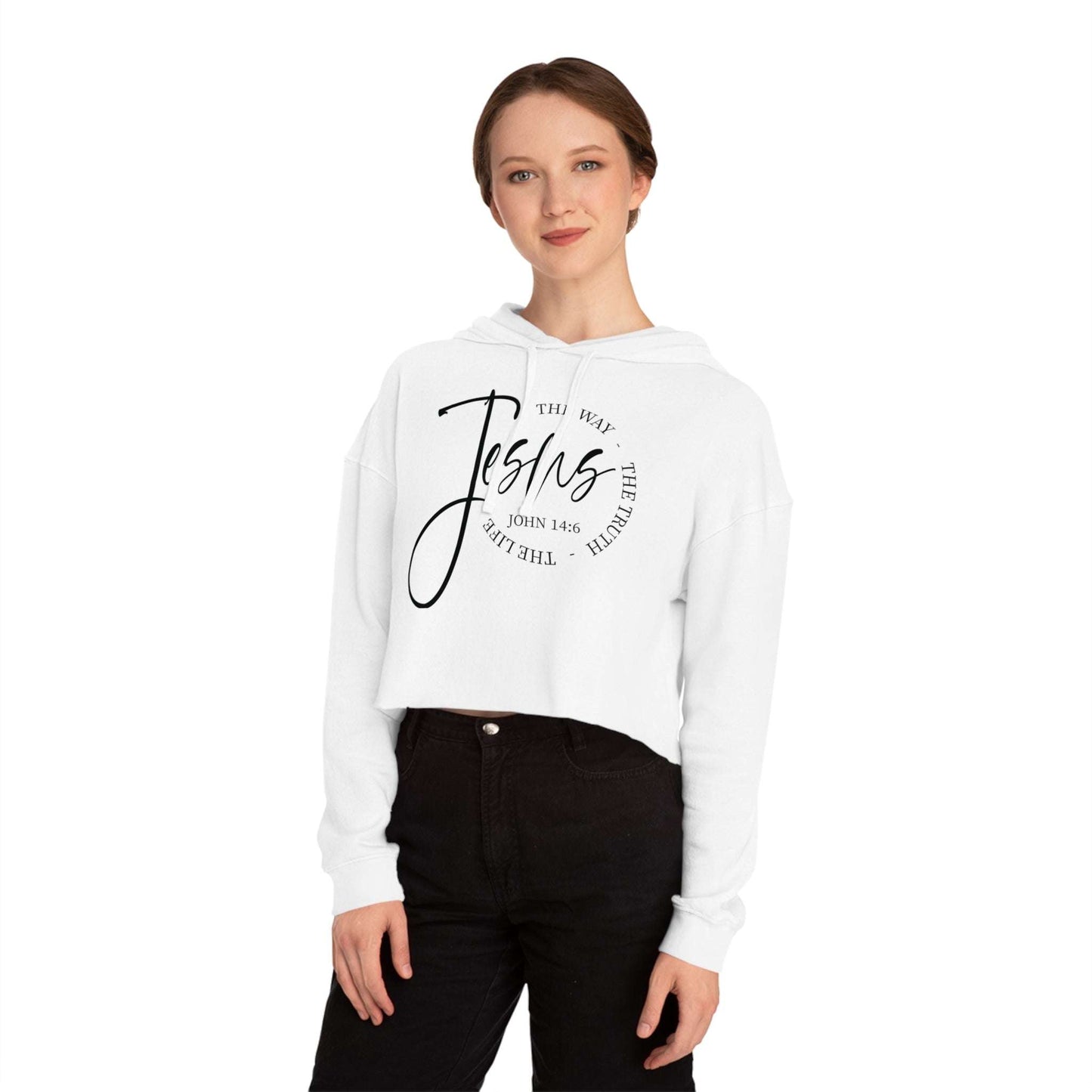 Jesus Script Women's Cropped Hoodie - Dream Studio Prints