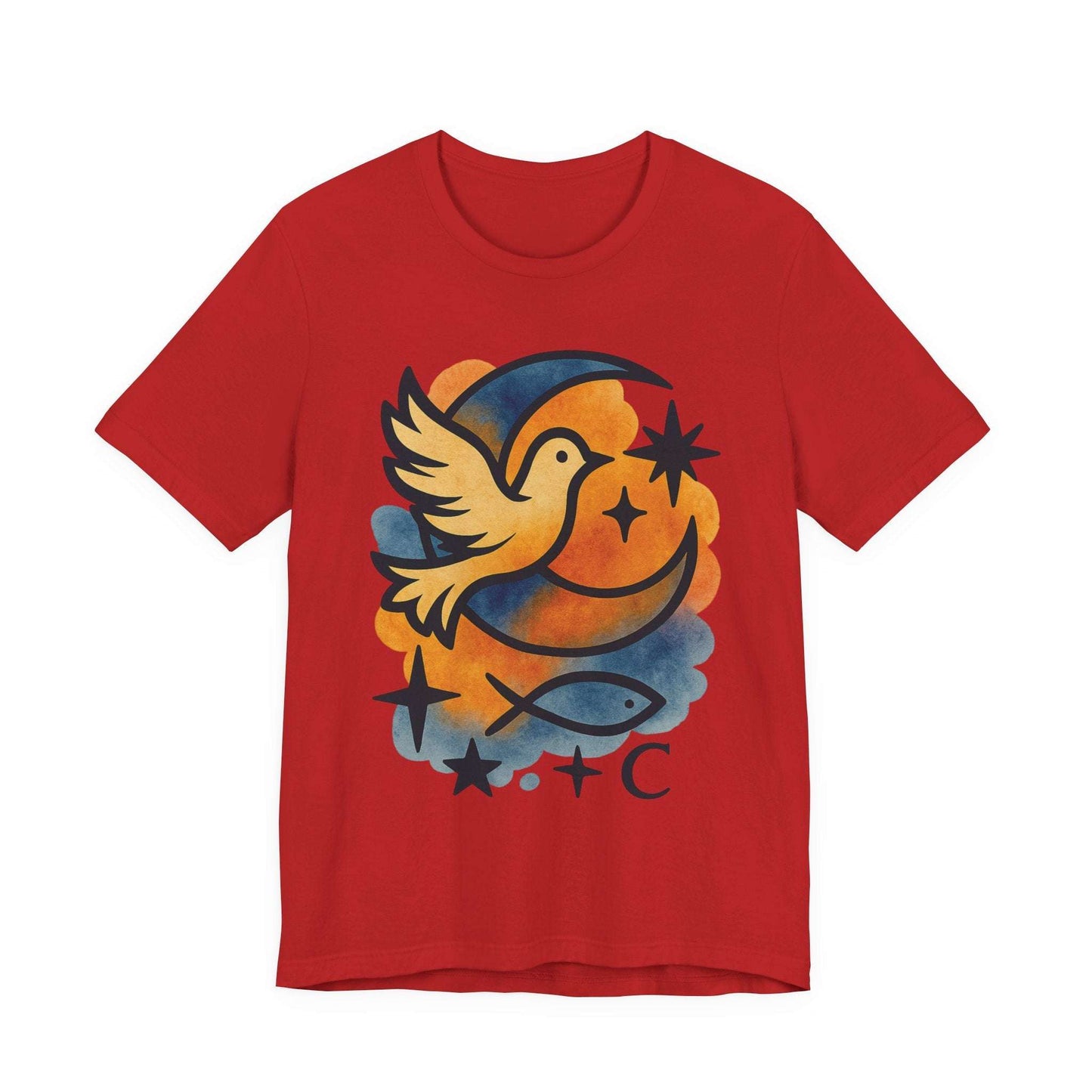 Dove & Crescent Moon Graphic Tee — Spiritual Dove Fish Symbol T-Shirt - Dream Studio Prints