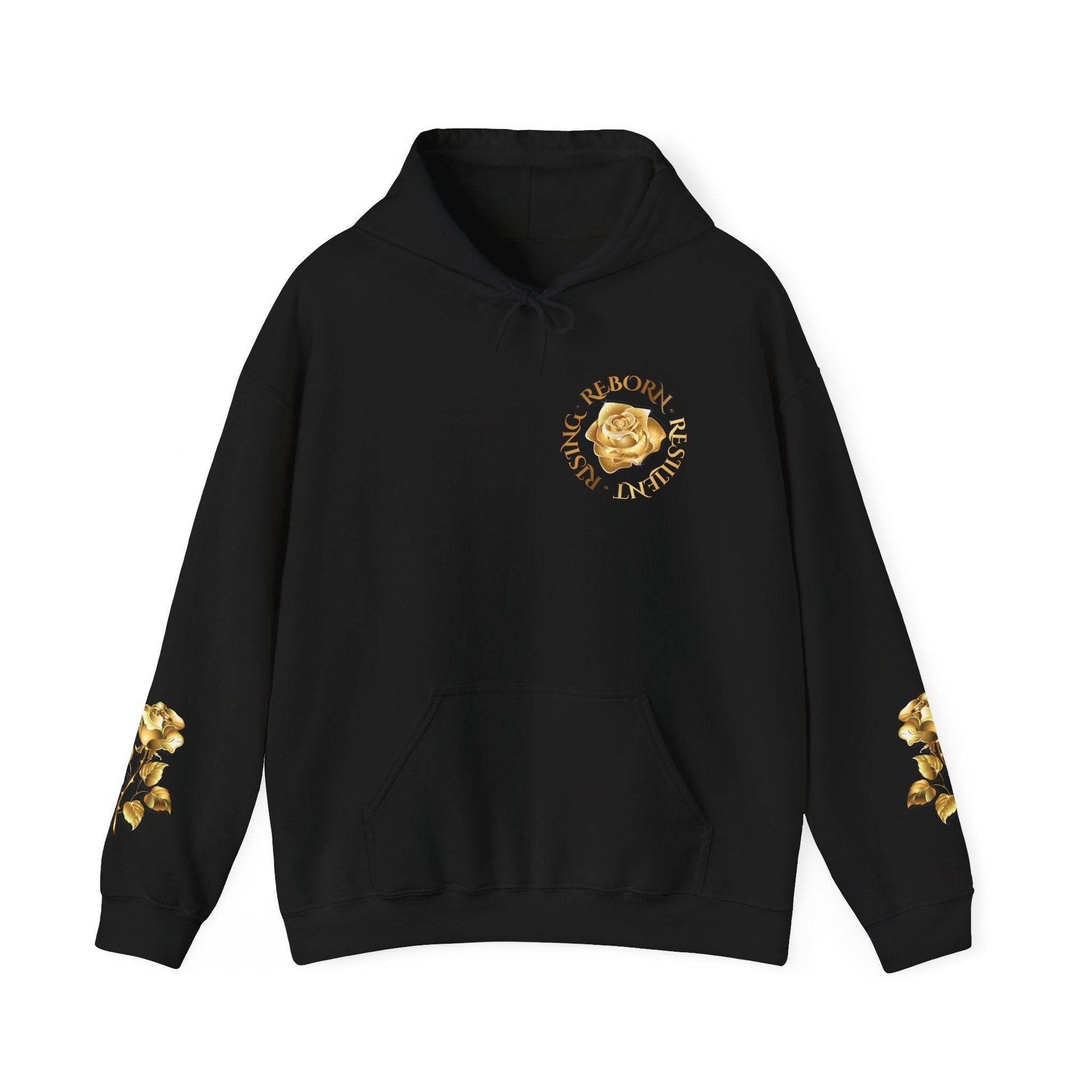 Resilient Rose Hoodie – Inspirational Graphic Hoodie with Gold Roses - Dream Studio Prints
