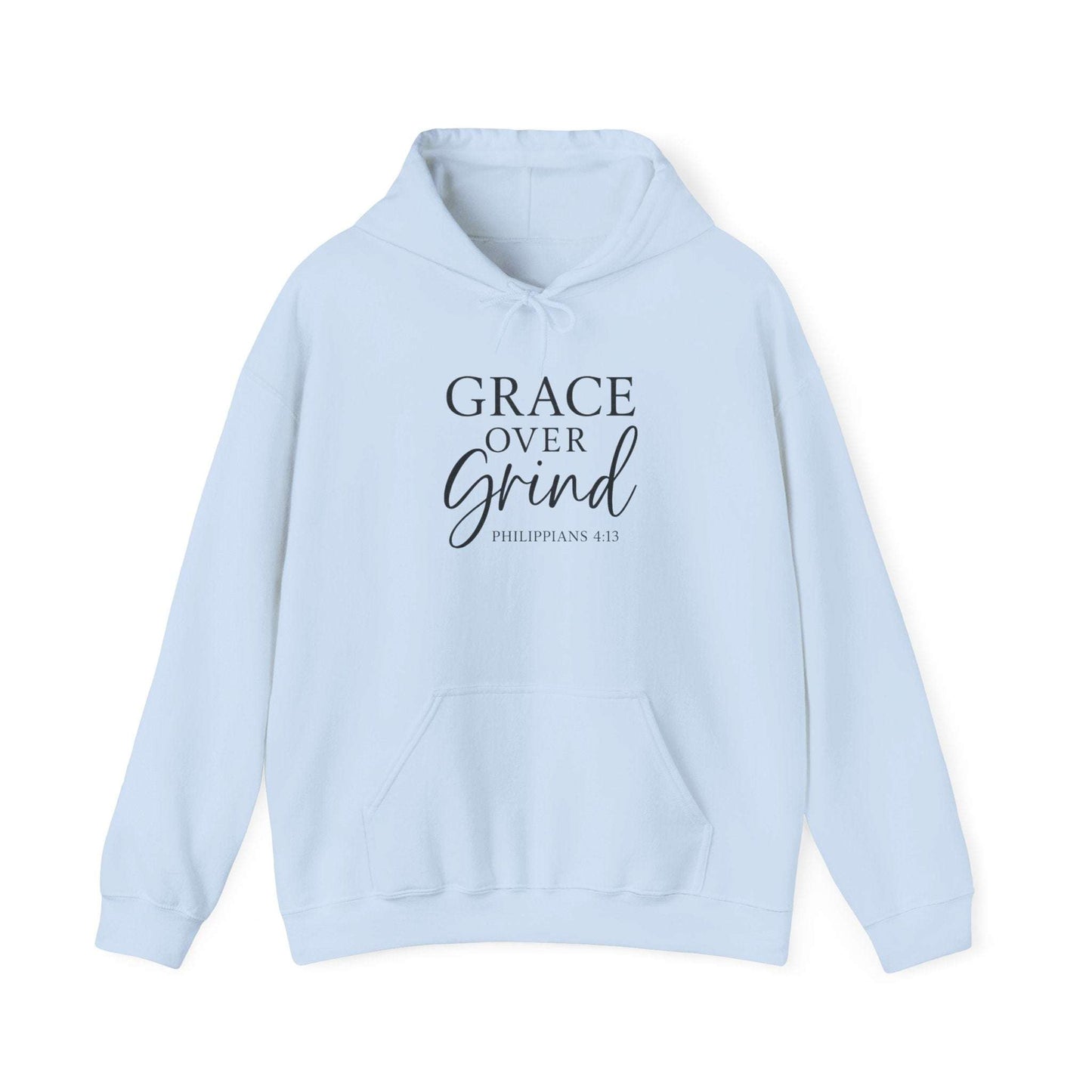 Grace Over Grind Christian hoodie in light blue
