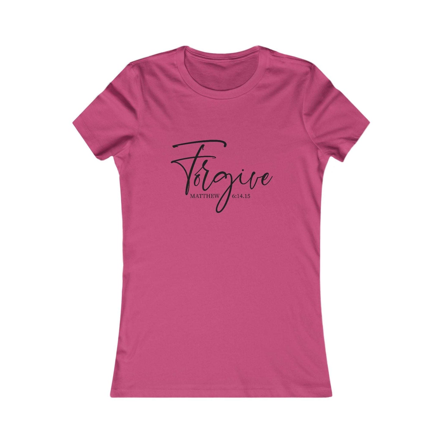 Pink Forgive Christian T-Shirt with Matthew 4:16:15 verse in black font, perfect for church youth groups or Christian gift ideas.