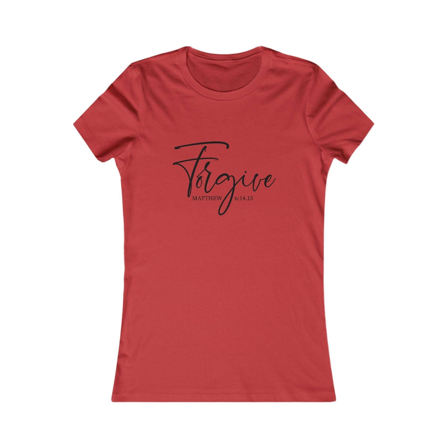 Red Forgive Christian T-Shirt with Matthew 4:16:15 Bible verse, inspirational women's tee for casual faith wear and encouragement gifts.