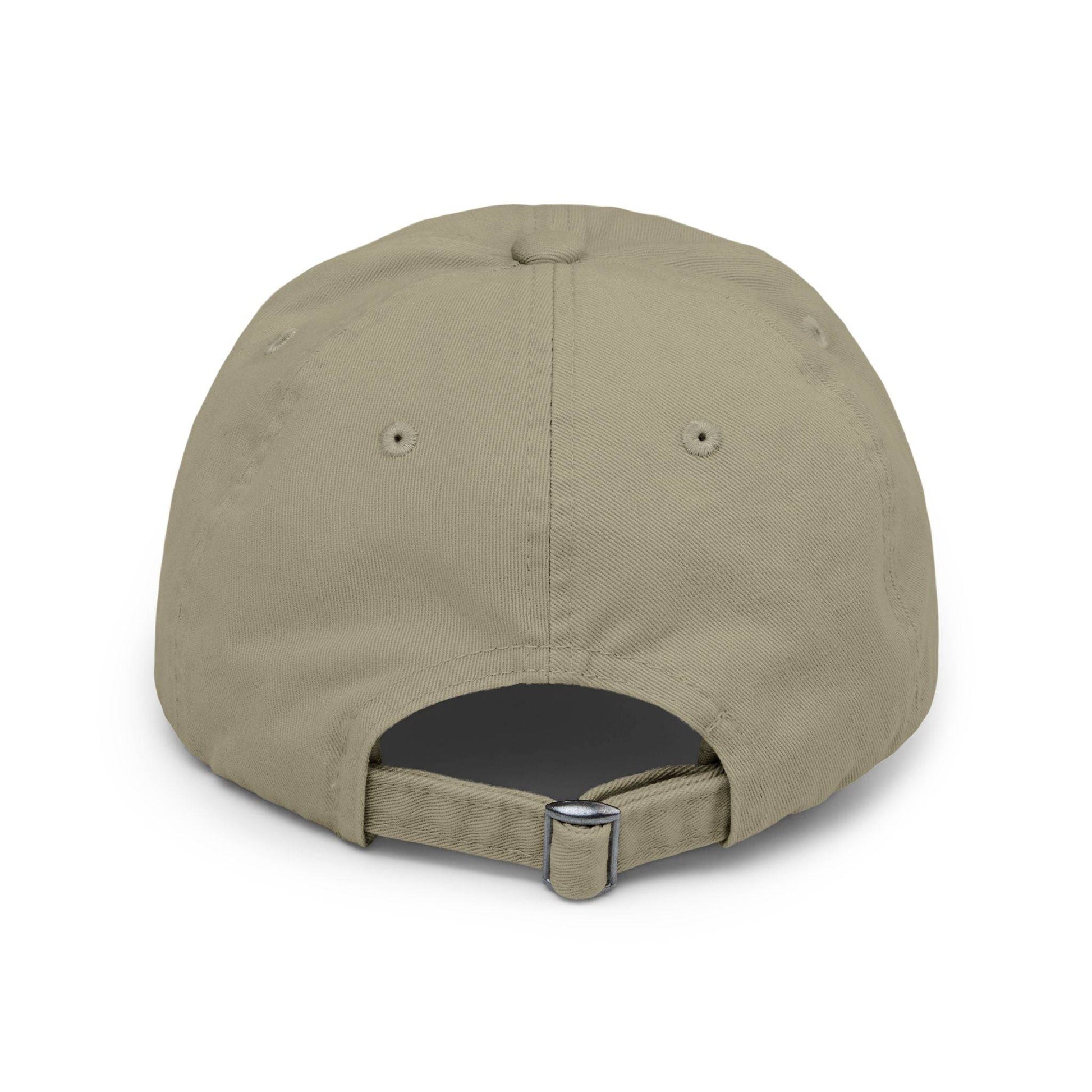 Back view of khaki Grace > Chaos Embroidered Distressed Cap with vintage-worn finish and breathable design for all-day comfort.