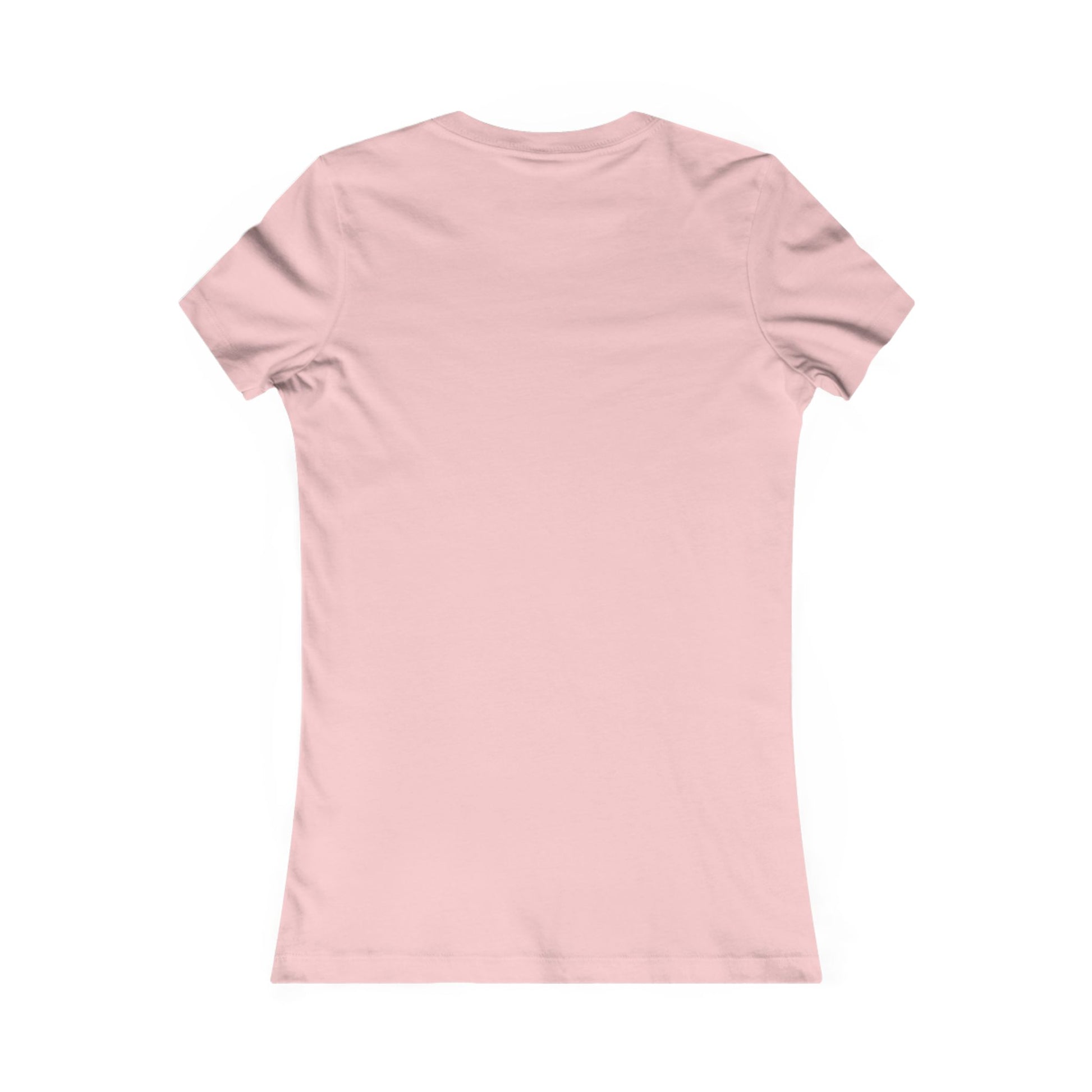 Back view of light pink women's tee in lightweight cotton, ideal for pairing with jeans or skirts for a casual beach-inspired look.