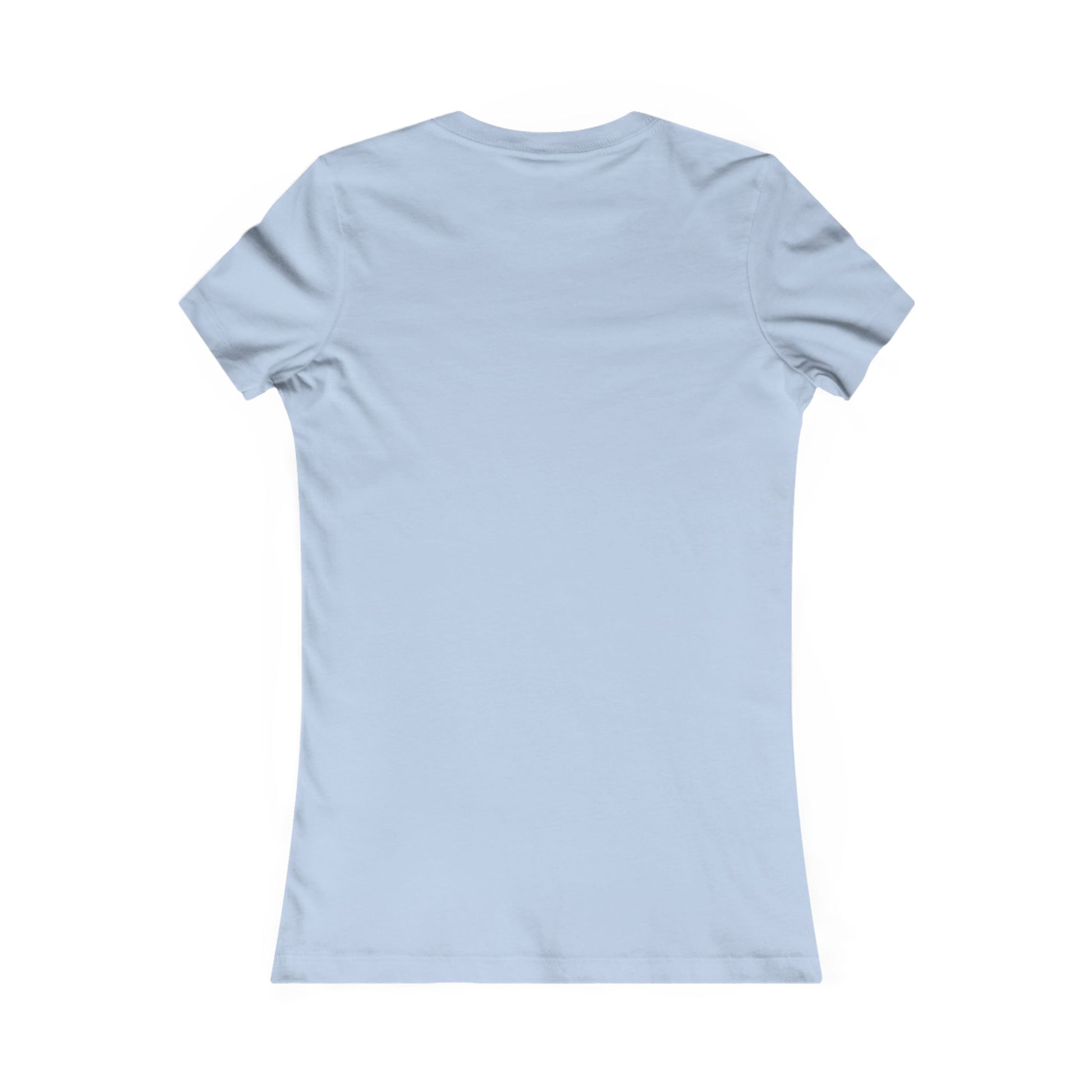 Back of light blue women's tee in breathable cotton, perfect for layering or wearing solo during beach vacations or casual outings.
