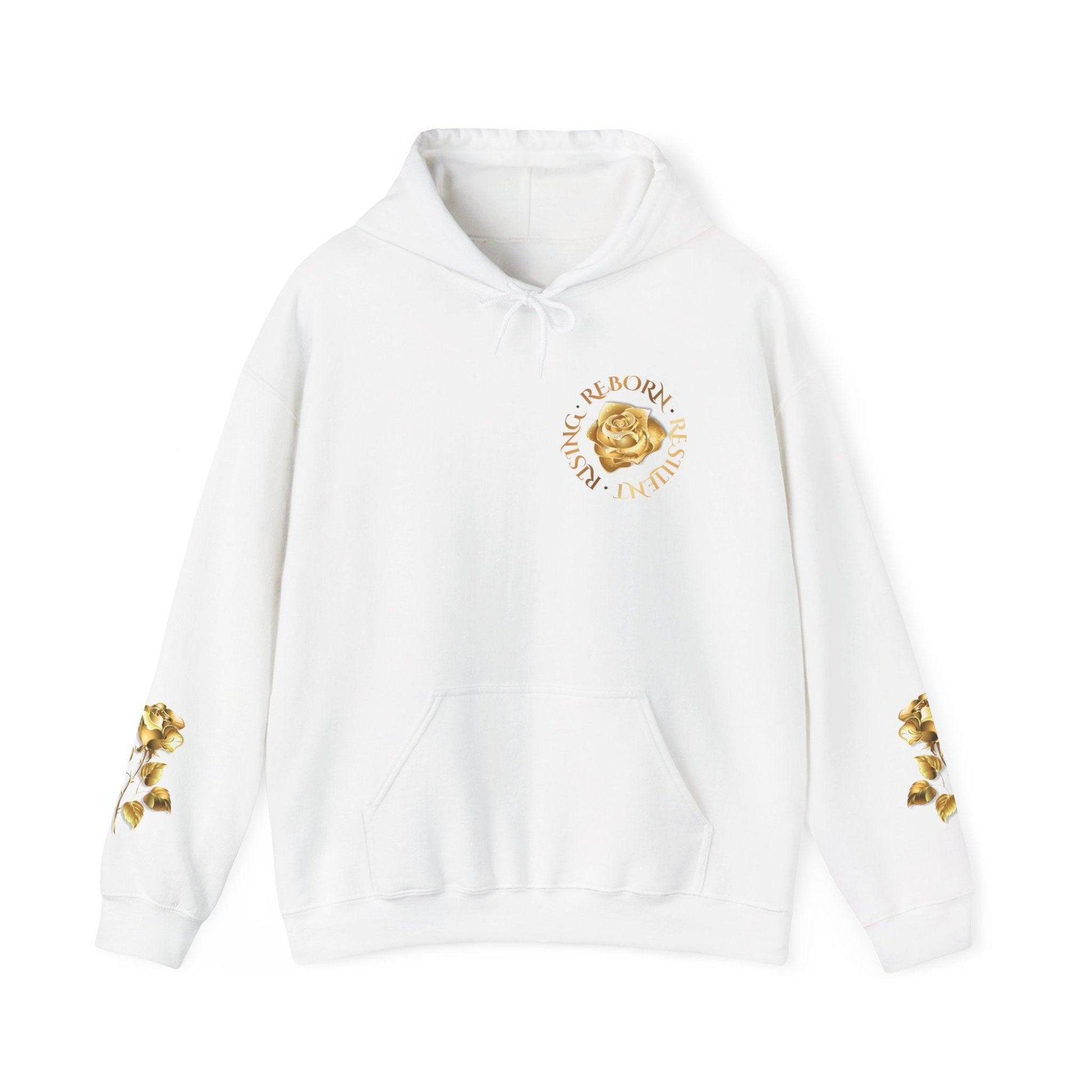 Resilient Rose Hoodie – Inspirational Graphic Hoodie with Gold Roses - Dream Studio Prints