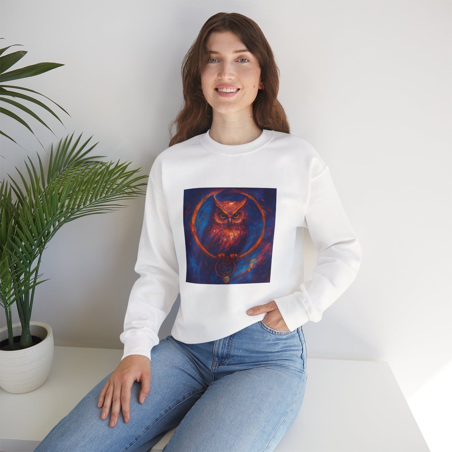 Owl Moon Crewneck Sweatshirt — Mystic Night Forest Owl Graphic