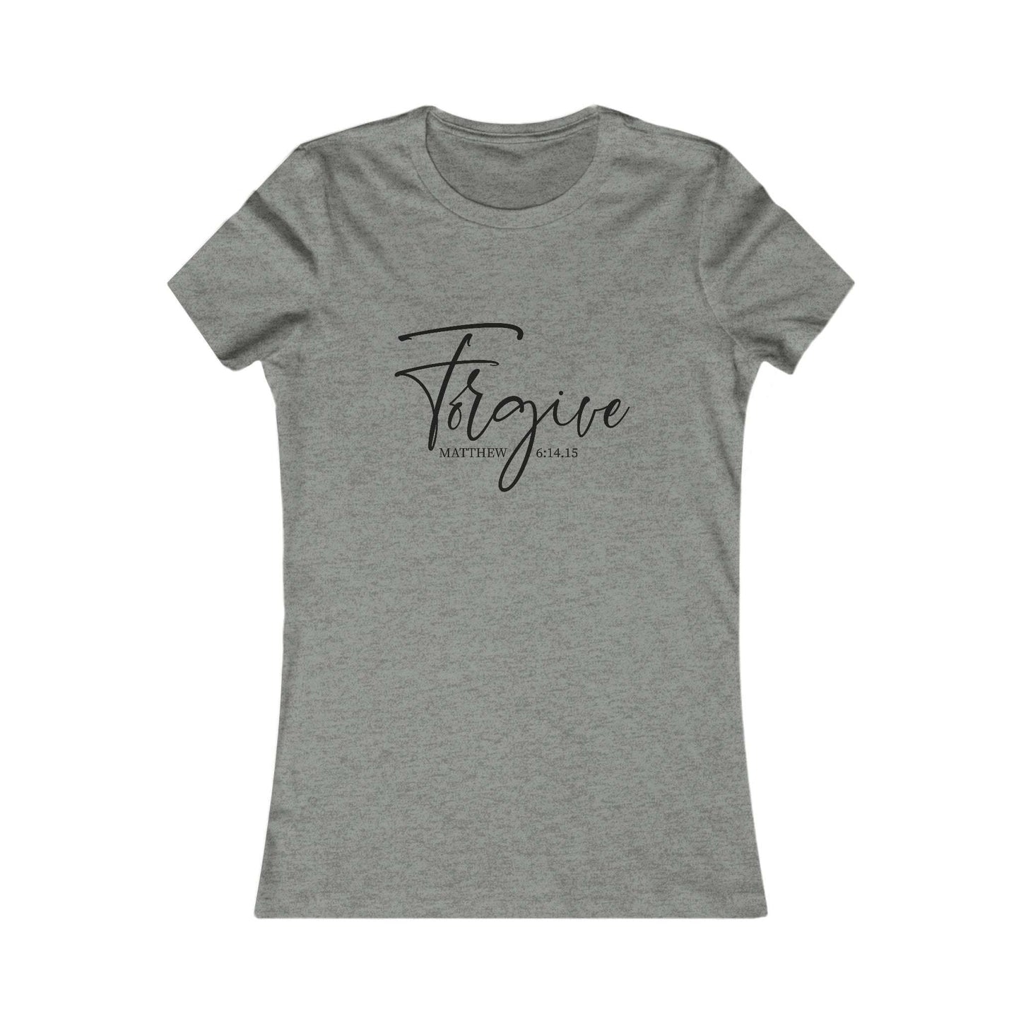 Gray Forgive Christian T-Shirt with Matthew 4:16:15 Bible verse in black script, slim fit cotton tee for faith-based casual wear.