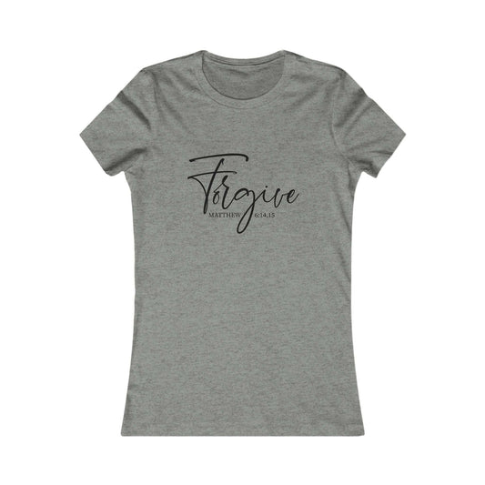 Gray Forgive Christian T-Shirt with Matthew 4:16:15 Bible verse in black script, slim fit cotton tee for faith-based casual wear.