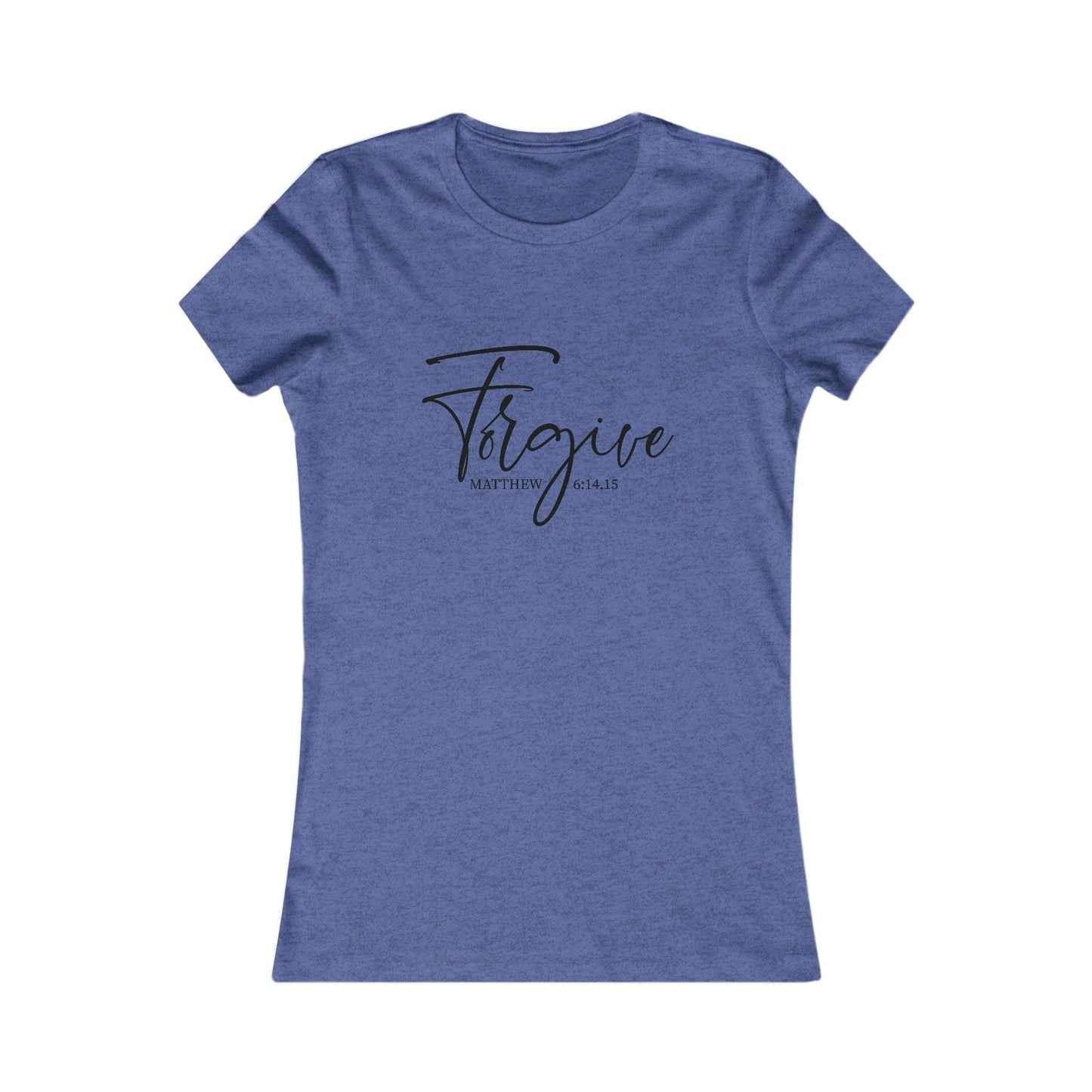 Blue Forgive Christian T-Shirt with Matthew 4:16:15 scripture, stylish and uplifting faith-based tee for women’s spiritual wardrobe.