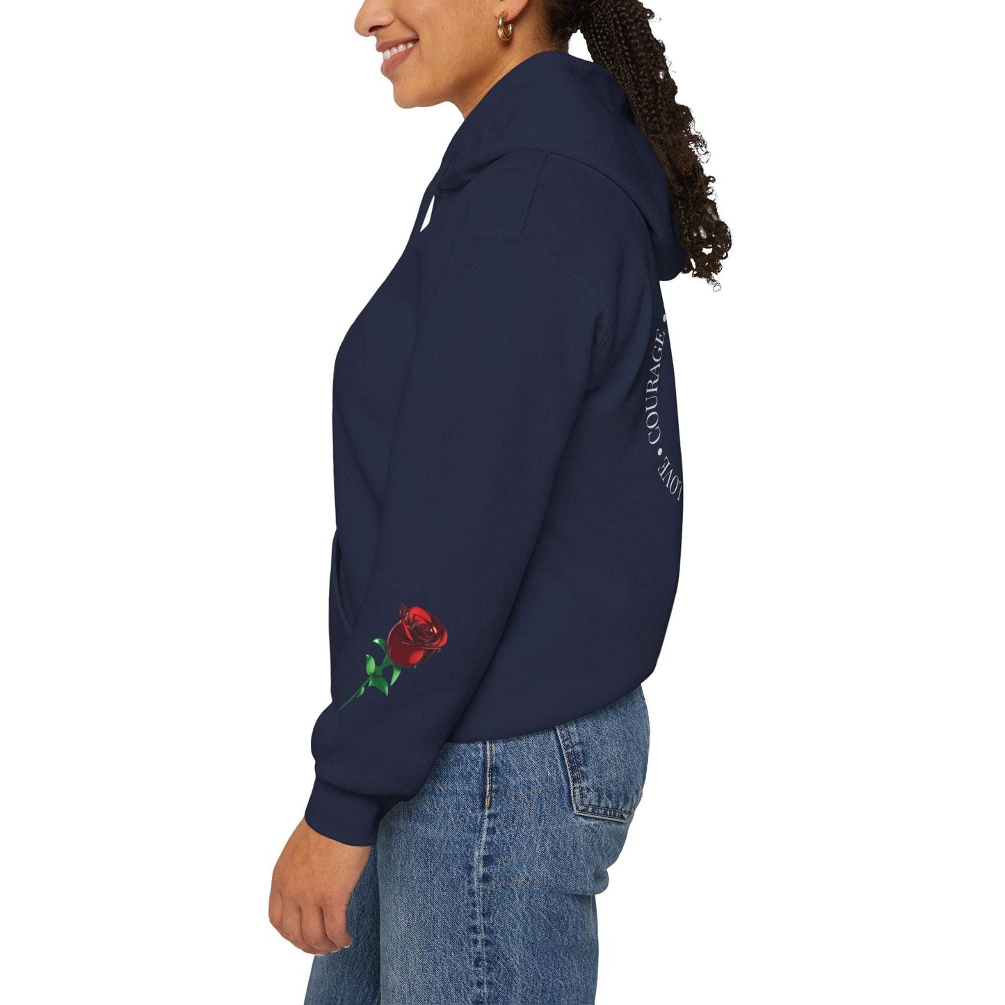 Rose Emblem Hoodie — Courage, Strength & Connection Graphic Pullover - Dream Studio Prints